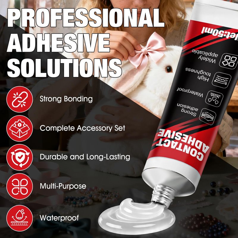 kuailaya Contact Cement Adhesive, Contact Cement Glue Contact Adhesive with 6pc Glue Spreader Set Strong Adhesion Elastic Flexible and Weather-Resistant for Shoes Vinyl Wood Metal Leather, 50ml