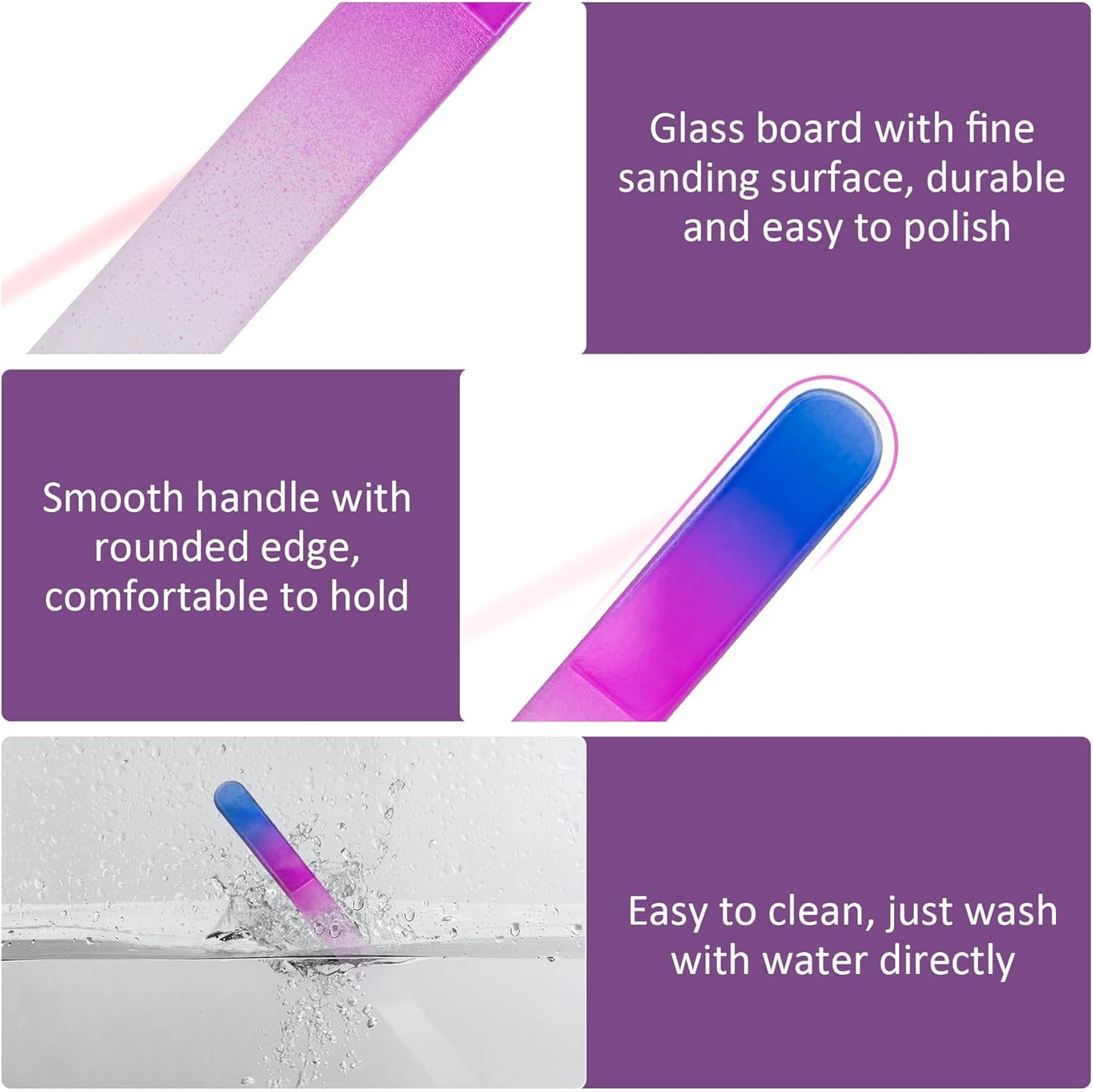 Crystal Glass Nail File Set - Double-Sided Etched Fingernail Files for Natural Nails | 3 Pack with Case - Ideal for Foot Care & Gifts