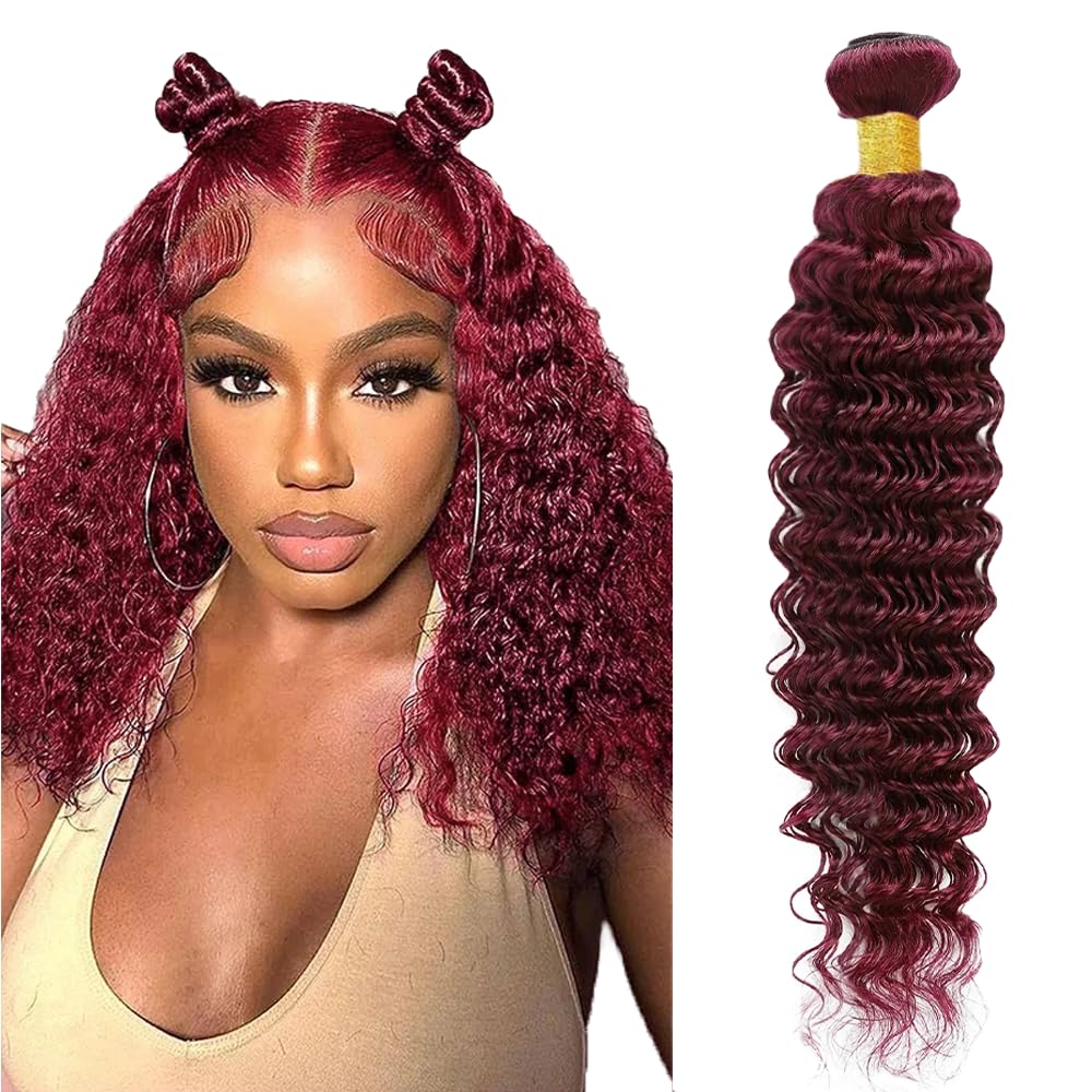 #99J Bundles Human Hair Deep Wave Bundles 20 Inch Burgundy Deep Wave Bundle Unprocessed Brazilian Virgin Weave Hair 1 Bundle 50 Gram Per Bundle