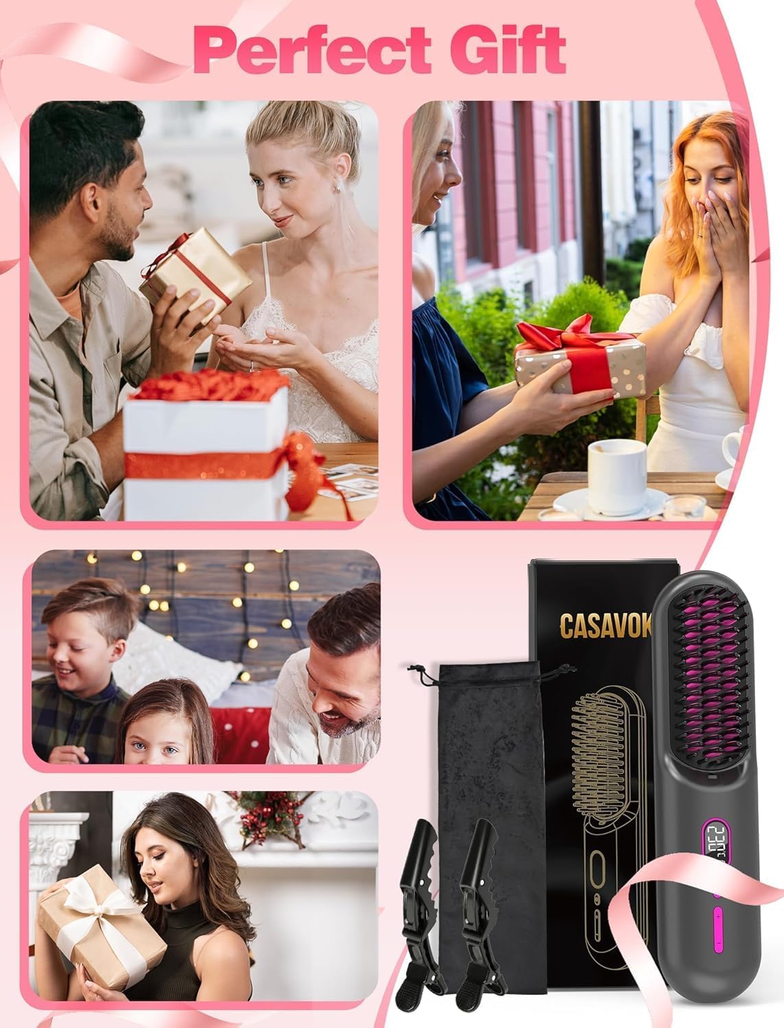 Cordless Hair Straightener Brush - Go Brush Pro for Short Hair | 20M Negative Ions, Fast Heat, 12 Temp Settings, Grey