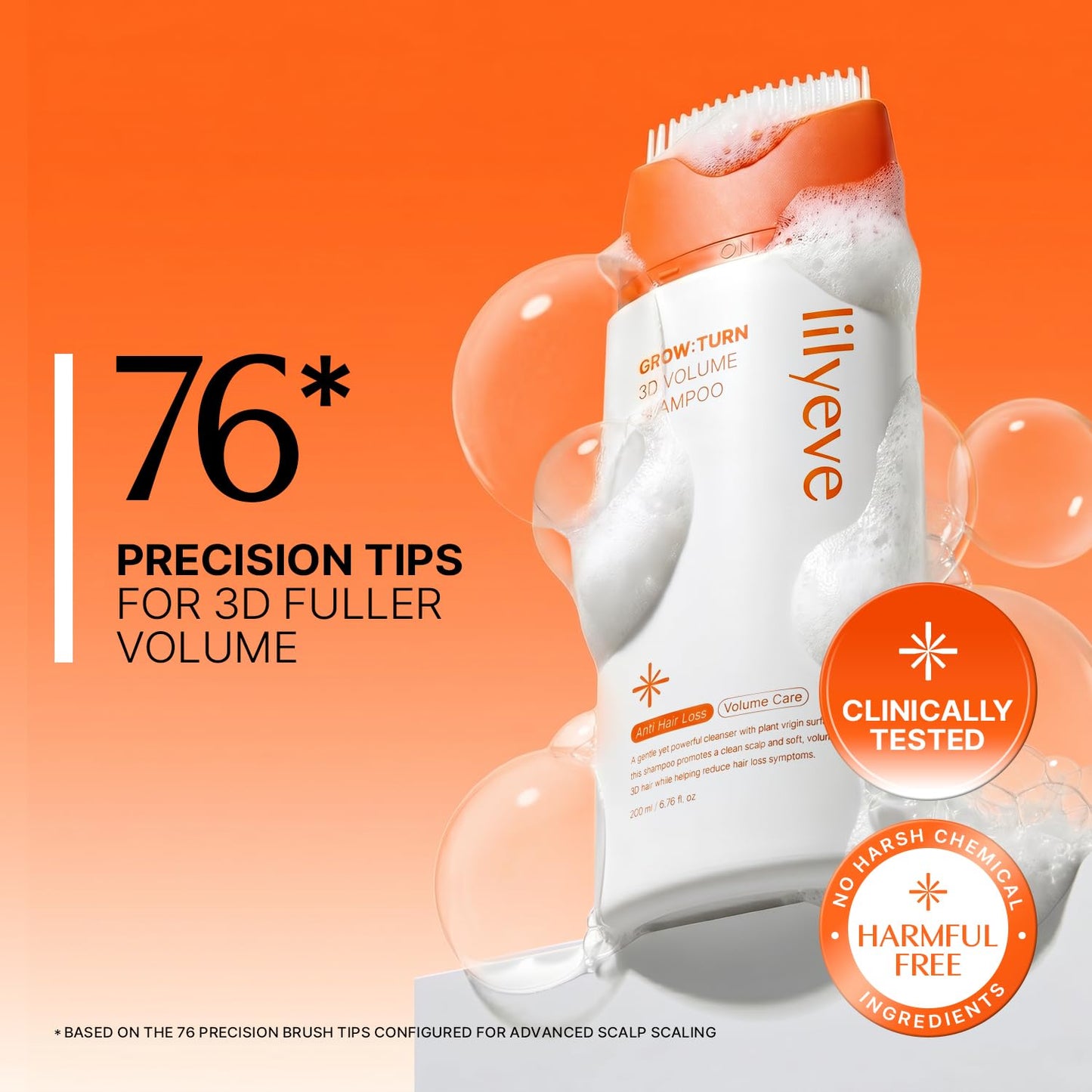lilyeve GrowTurn 3D Volume Shampoo with Built-in Brush – For Thinning Hair & Fuller-Looking Volume, Hair loss, Gentle Scalp Care | 6.76 Fl Oz