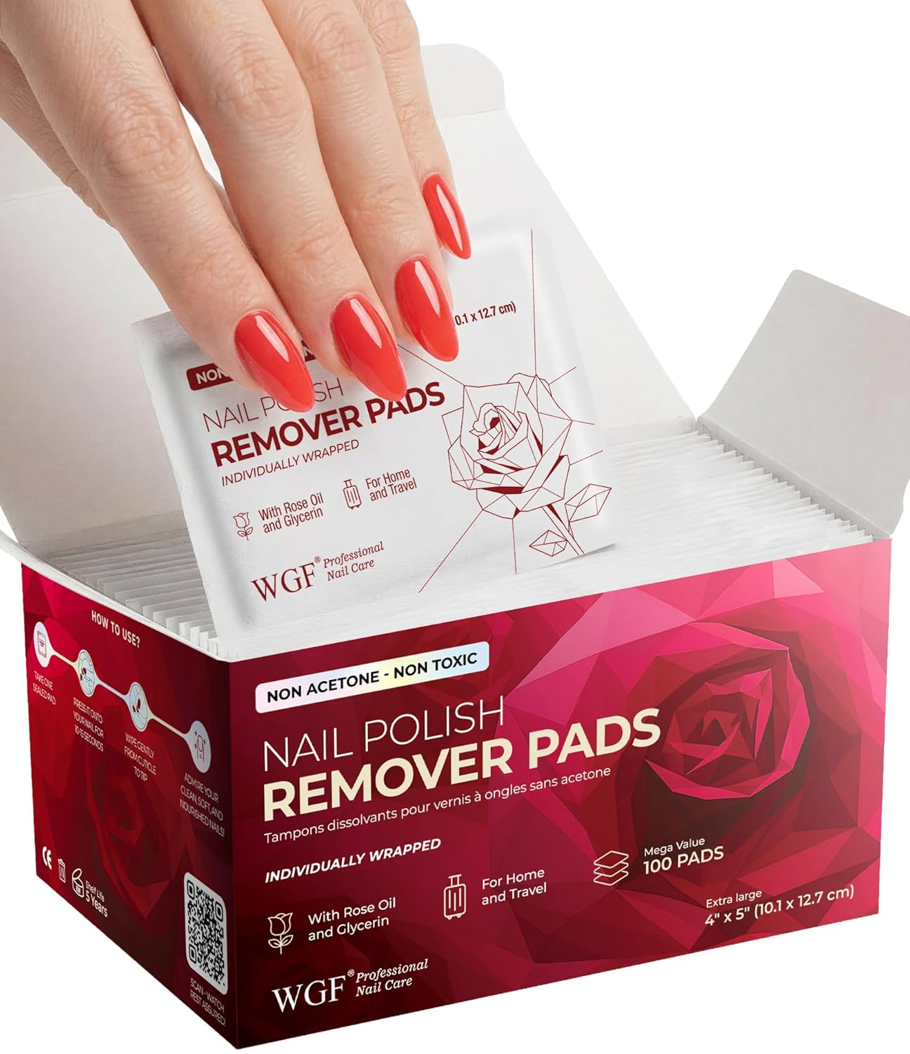 Nail Polish Remover Pads - 14 Non-Acetone Wipes for Gentle Touch-Ups | Travel Size, Individually Wrapped