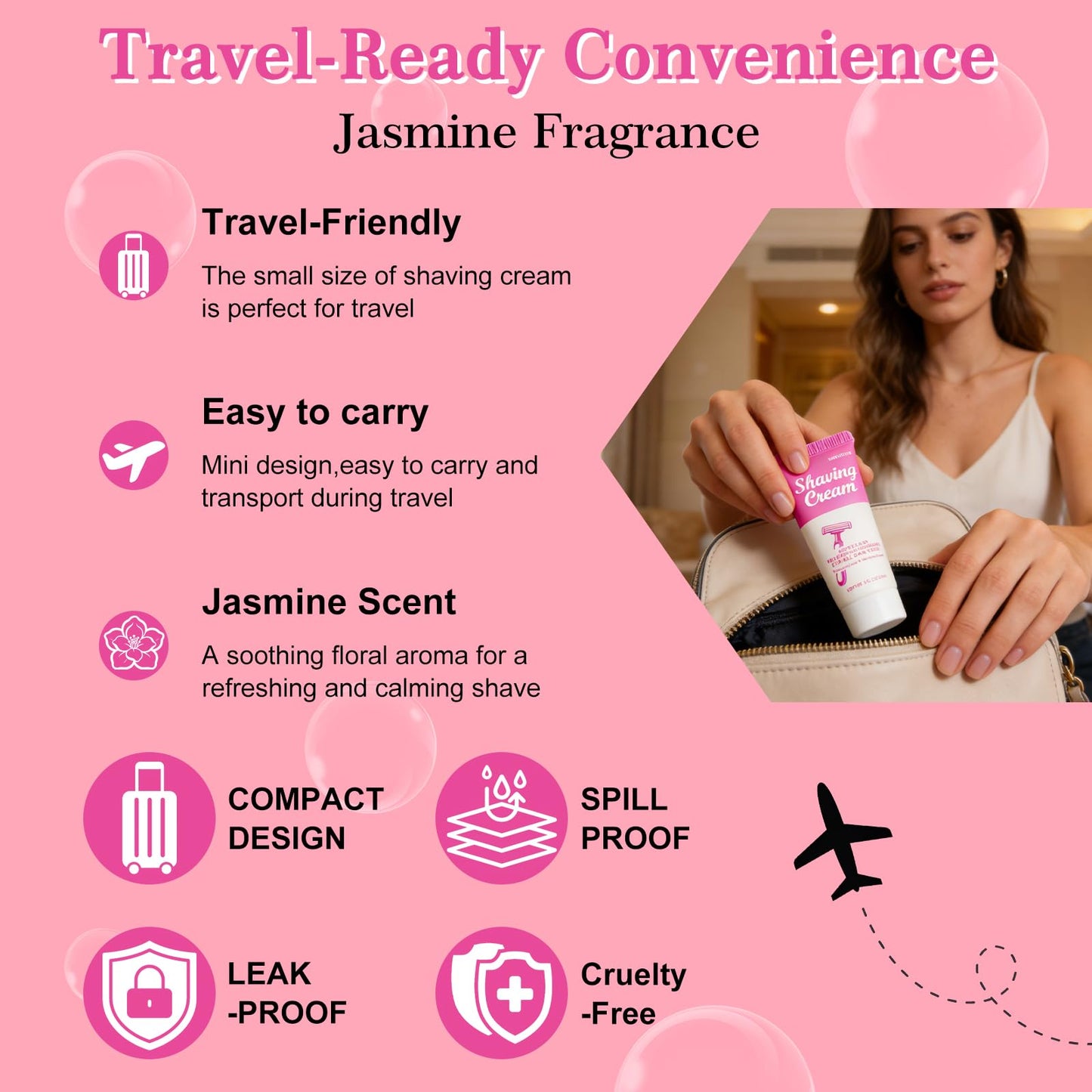 fafortune Womens Shaving Cream Bulk Travel,1fl oz/30ml Shave Gel for Women,Care Dry Skin Womens Shave Gel for Travel Guests(Jasmine)