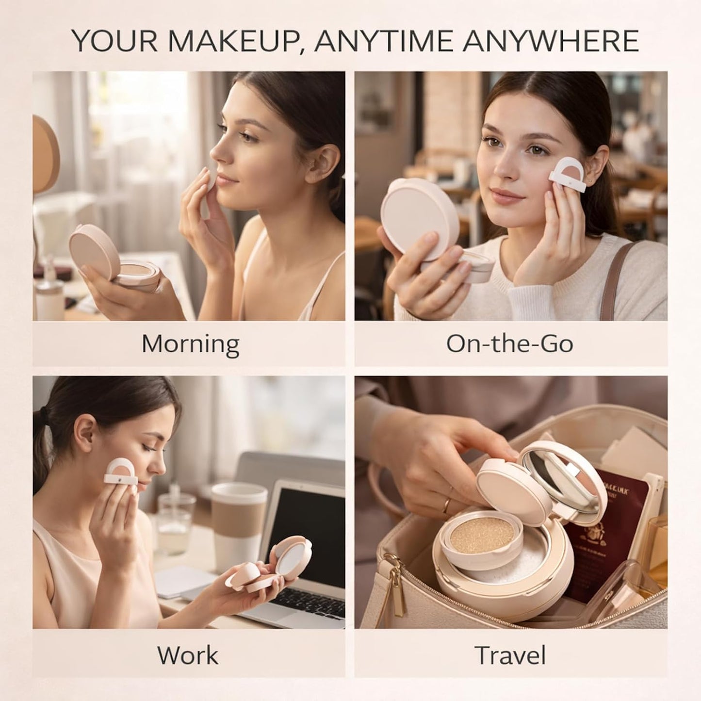 3 in 1 Makeup Base Compact - Concealer, Cushion Foundation & Setting Powder | Lightweight Travel Kit (Hydrating)