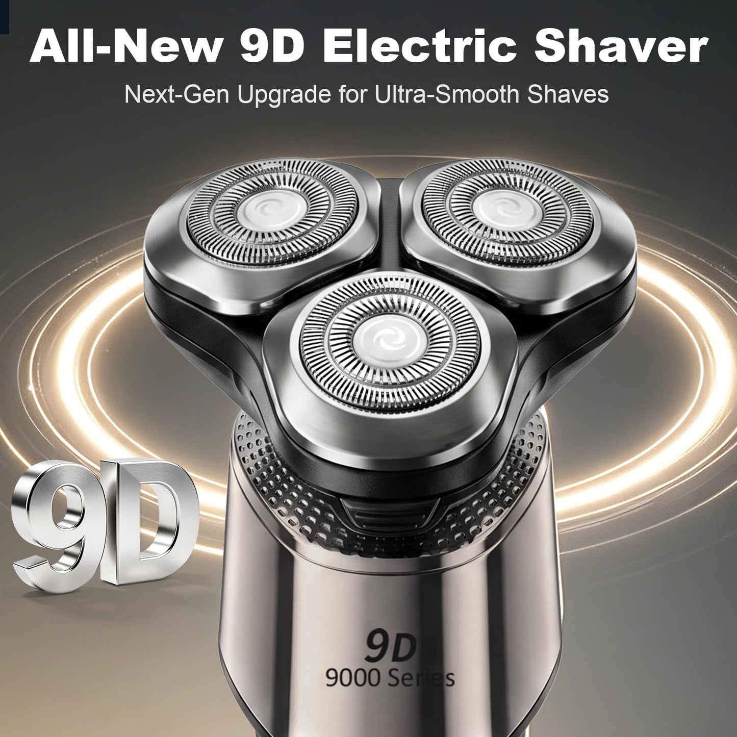 5-en-1 Electric Razor for Men, 9999 RPM High-Speed Electric Shaver with LED Display, 1H Fast Charging, IPX7 Waterproof Razor with Nose Hair Trimmer, Facial Cleansing Brush