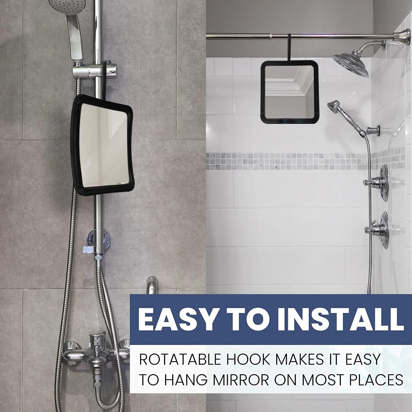 Hanging Fogless Shower Mirror for Shaving - 360° Rotatable, Anti-Fog, Shatterproof | 6.3" x 6.3" - Black