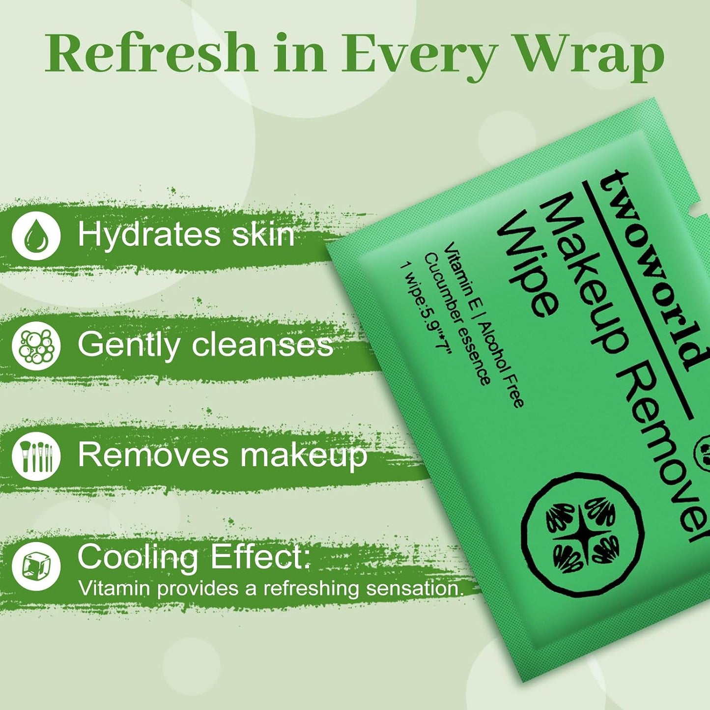 Makeup Remover Wipes - Gentle Travel Cleansing Wipes for Face | Individually Wrapped, Cucumber Scent, Pack of 50