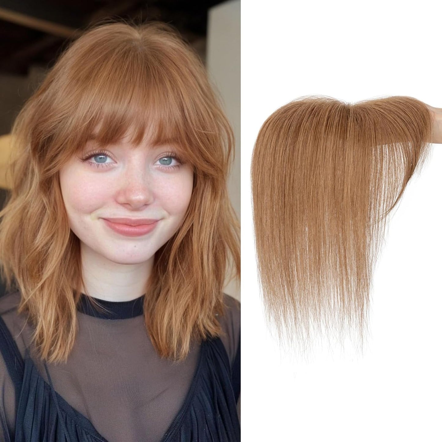 Human Hair Topper with Bangs - 360° 3D Cover Hairpiece for Women | Grey 12 Inch
