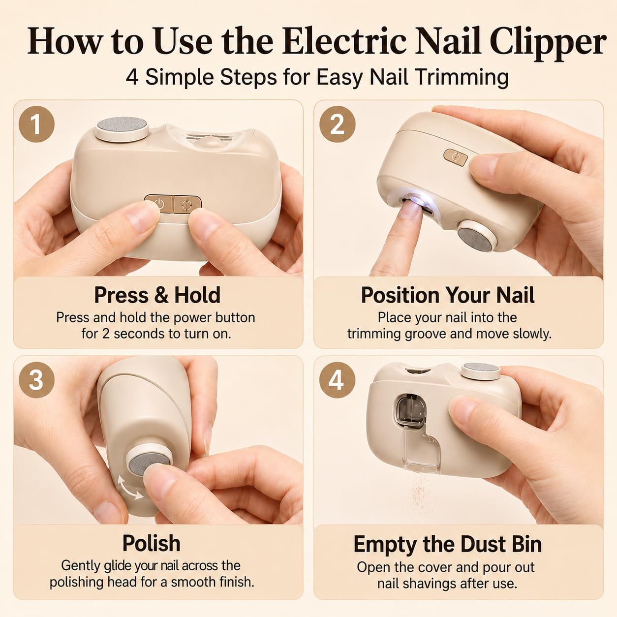 Electric Nail Clippers 2026 Upgraded, 2-in-1 Automatic Nail Trimmer with Nail Polishing, LED Light, 2 Adjustable Speeds, USB Rechargeable for Seniors, Adults, Kids, Includes Mini Folding Clipper