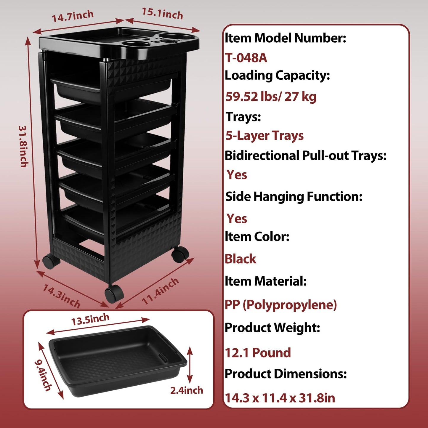 Salon Rolling Trolley with Wheels,Salon Rolling Cart for Stylist with 5 Removable Drawers,Multipurpose Beauty Cart,Mobile Storage Station,Hairstylist Trolley for Beauty Tattoo Hairdressing