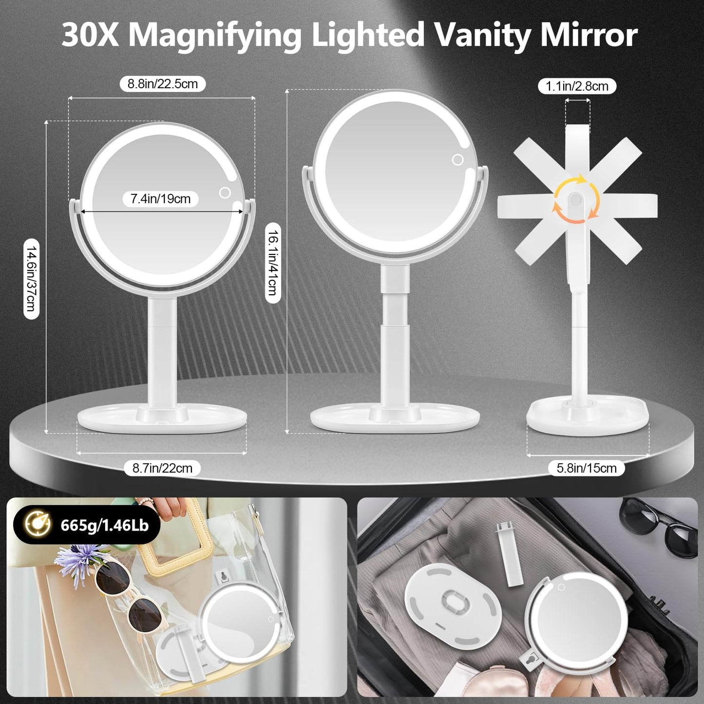MIYADIVA 30X Magnifying Makeup Mirror with Lights for Professional Makeup