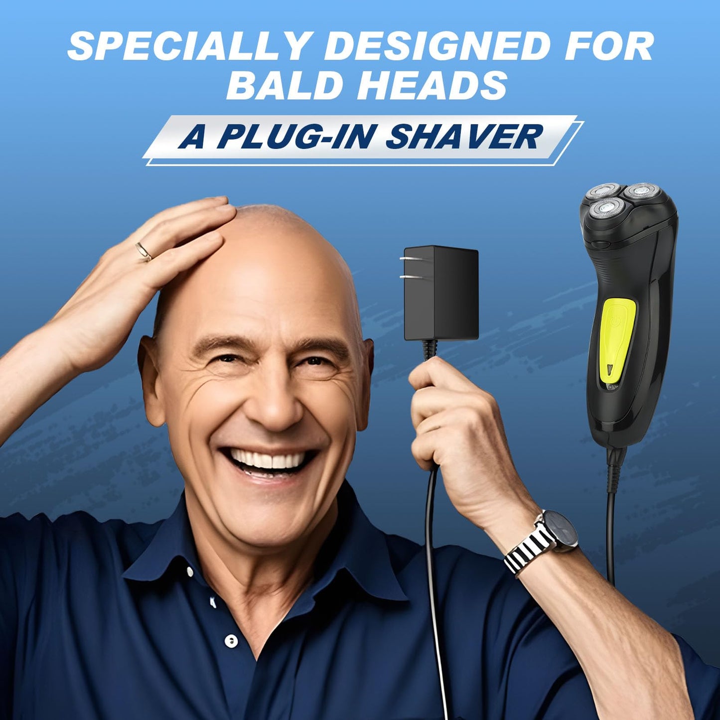 BlueFire Head Shaver for Bald Men, Corded 3D Electric Rotary Shavers with Pop-up Trimmer,Bald Head Close Shaver for Men, Rotary Shaver Electric Dry Shave (Yellow)