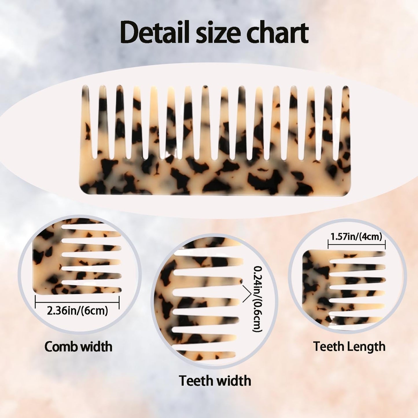 Hair Detangling Comb Set - Wide Tooth Cellulose Combs for Thick, Curly, Wavy Hair | 2 Pack in Tortoise Shell & Ivory