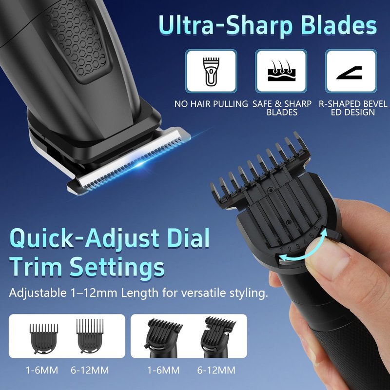 Manscape Body & Beard Trimmer for Men, 6-in-1 Electric Razor Grooming Kit Men's Gift, Nose Hair Trimmer, Ball Pubic Groin Shaver No Nick, Waterproof, LED Display, Rechargeable, Type-C Dock Charging