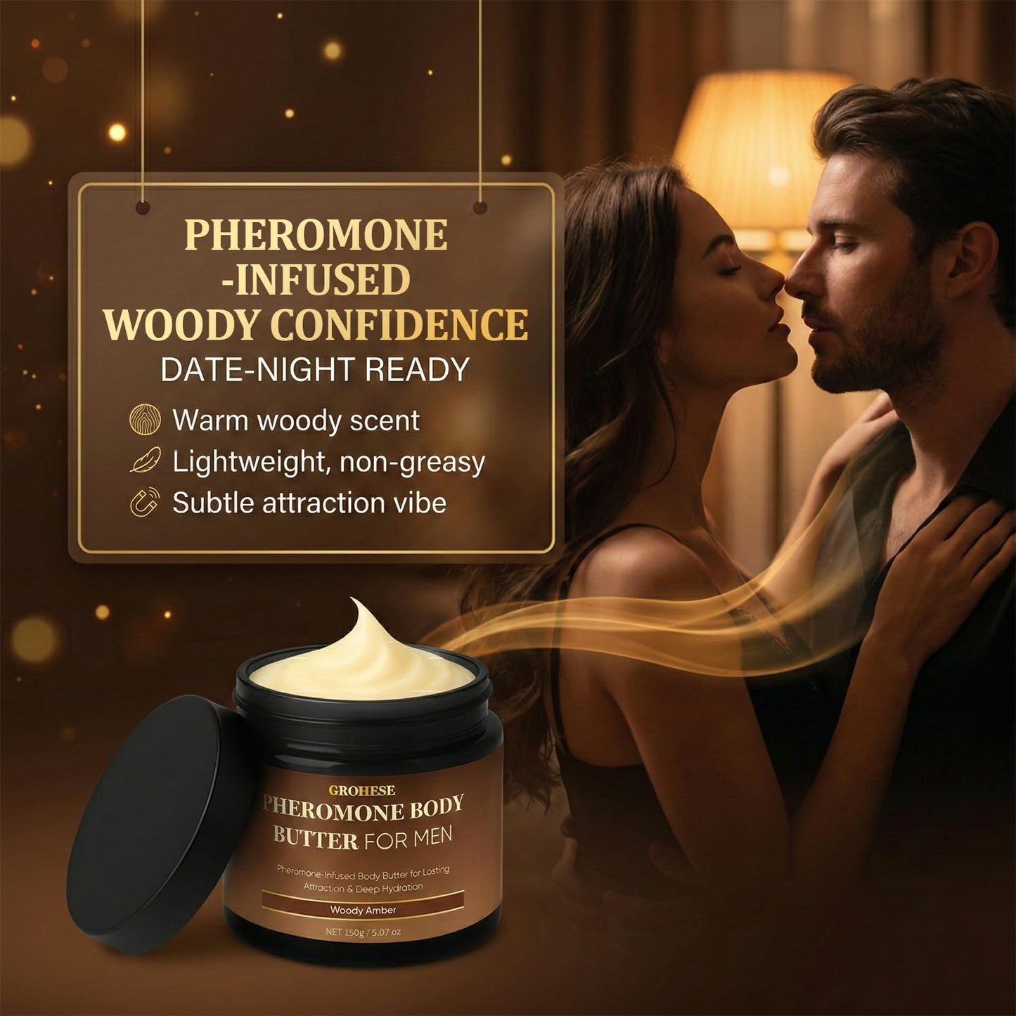 Baracca Pheromone Body Butter for Men - Woody Amber Skin Cream with Shea & Cocoa Butter | 8 oz