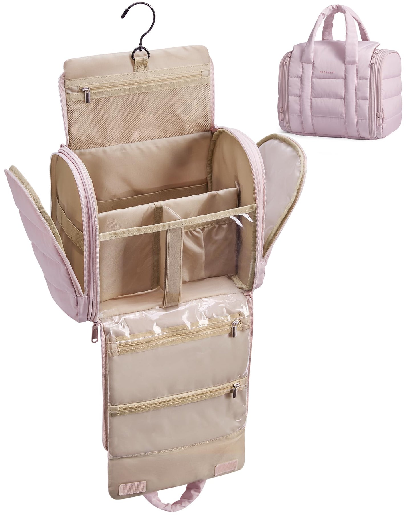 BAGSMART Makeup Bag Toiletry Bag, Cosmetic Bag for Travel,Medium, Nude Pink