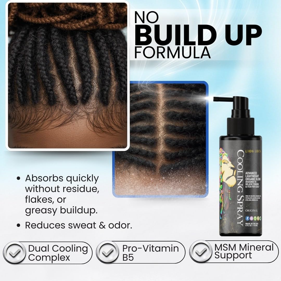 Lion Locs Itchy Scalp Cooling Spray – Instant Crown Relief for Dreadlocks, Braids & Twists, Lightweight Vegan Formula with No Buildup