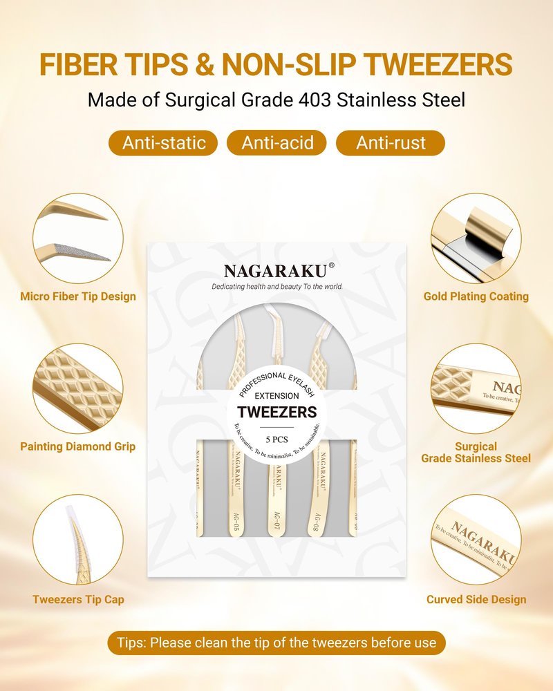NAGARAKU Precision Fiber Tip Tweezers for Eyelash Extensions