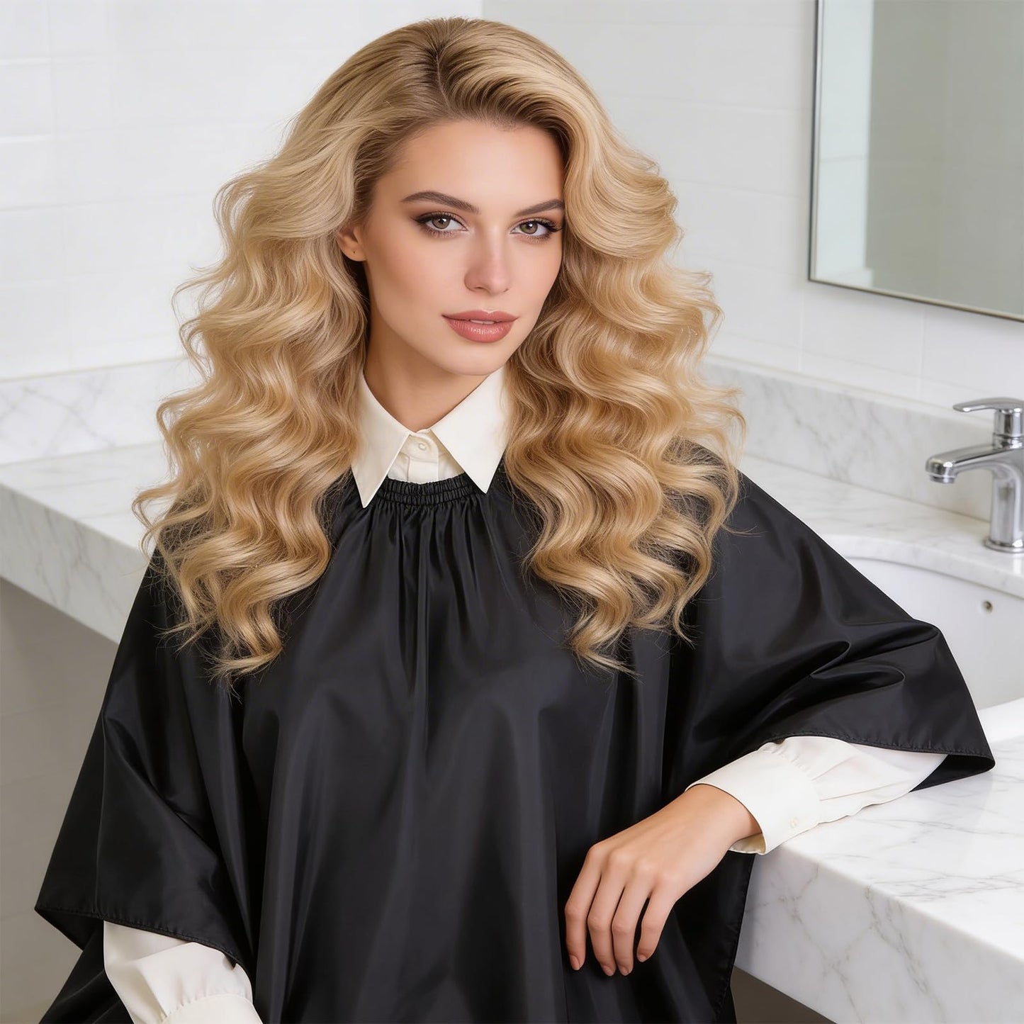 Barber Cape - 12pcs Black Waterproof Hair Salon Cape with Snap Closure, 55" x 47" Large Anti-Static Salon Apron for Professional & Home Haircut, Styling, Dye