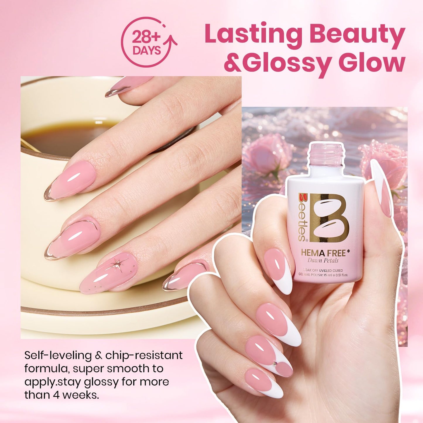 Beetles Dawn Petals Nude Pink Gel Polish - 15ML Full Size Neutral Jelly Nail Polish Base Color Nail Concealer Sheer Translucent Soak Off UV French Nail Art Salon DIY Manicure Gifts