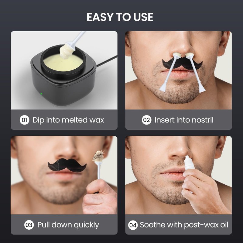 CAVSTORM Nose Wax Kit Men, Nose Hair Waxing Kit with 158°F Smart Temp Control, 40 Sticks, 100g Wax, Painless Nose Hair Removal with USB-C Fast Heating, Upgraded Capacity, Multi-Accessories