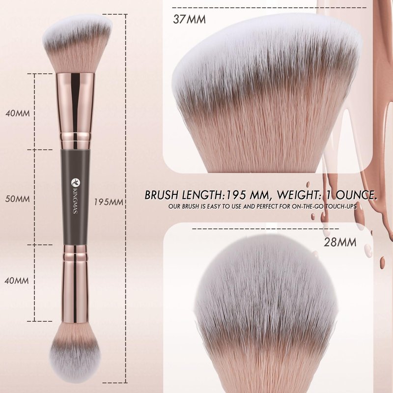 Double Ended Foundation Makeup Brush - Angled & Round Contour for Liquid, Powder, Blush | Brown