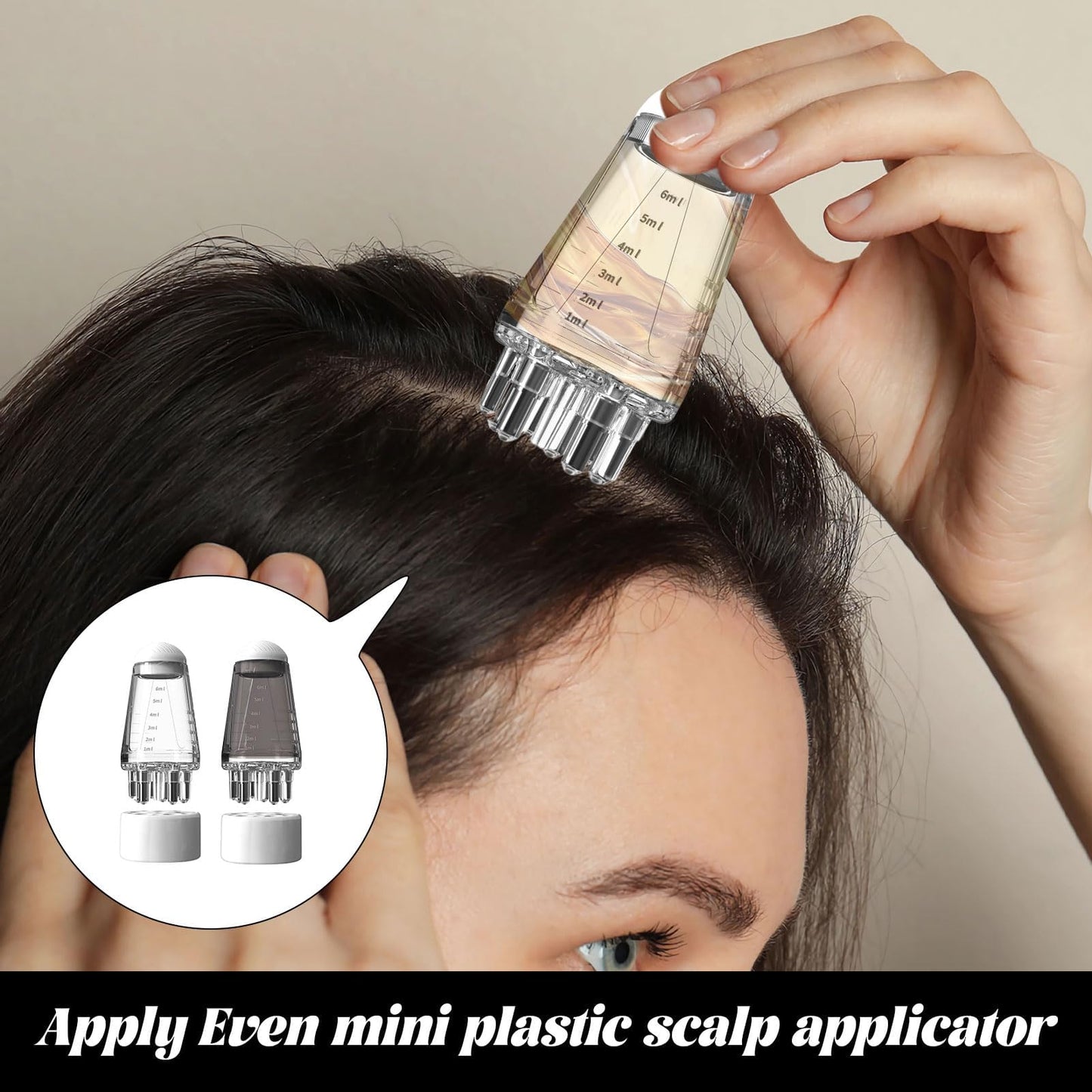 Hair Oil Applicator Bottle Set, 6ml Scalp Treatment Dispenser with Massage Tips, 2-Pack, Clear and Gray