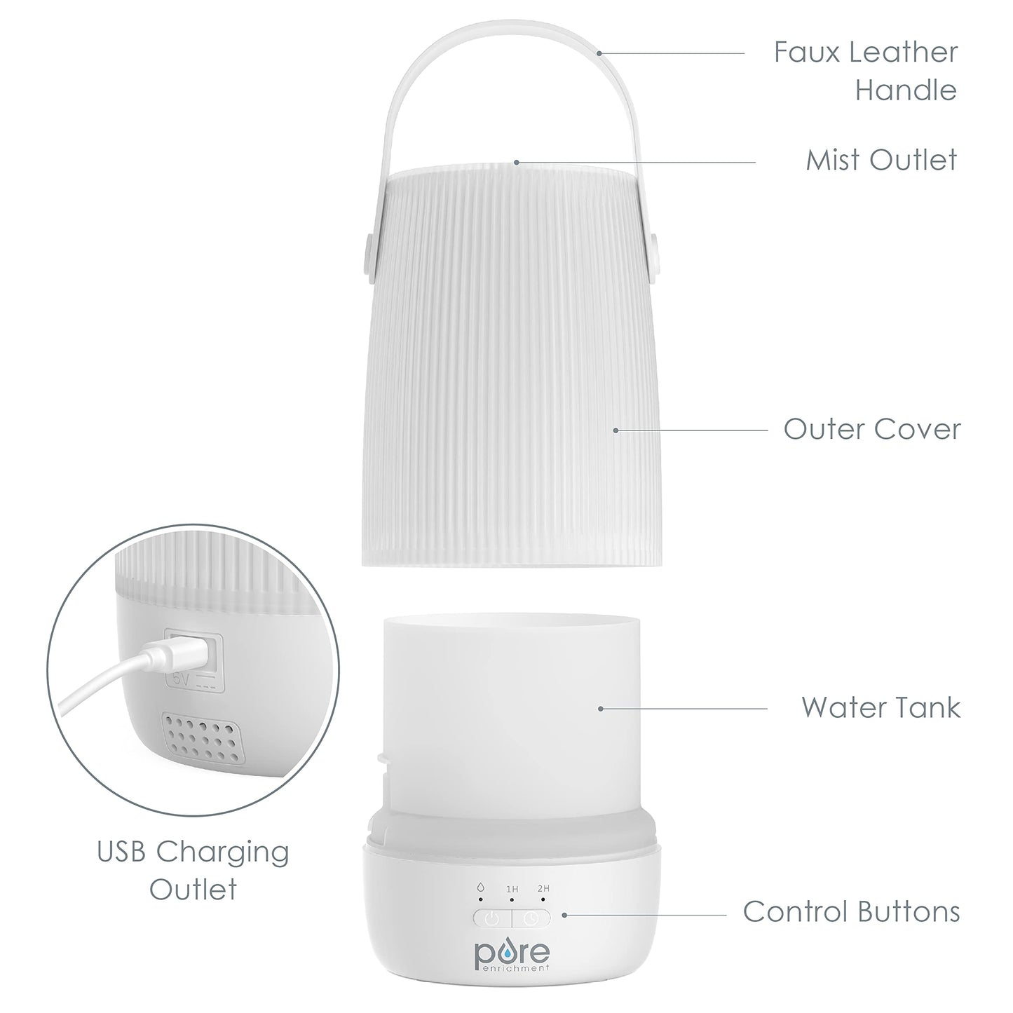 Pure Enrichment PureSpa Zen Cordless Essential Oil Diffuser & Light - Portable Travel-Friendly Aroma Diffuser Lasts 7.5 Hrs, Optional Mood Light, 2 Mist Settings, Optional Timer, & Auto Shut-Off