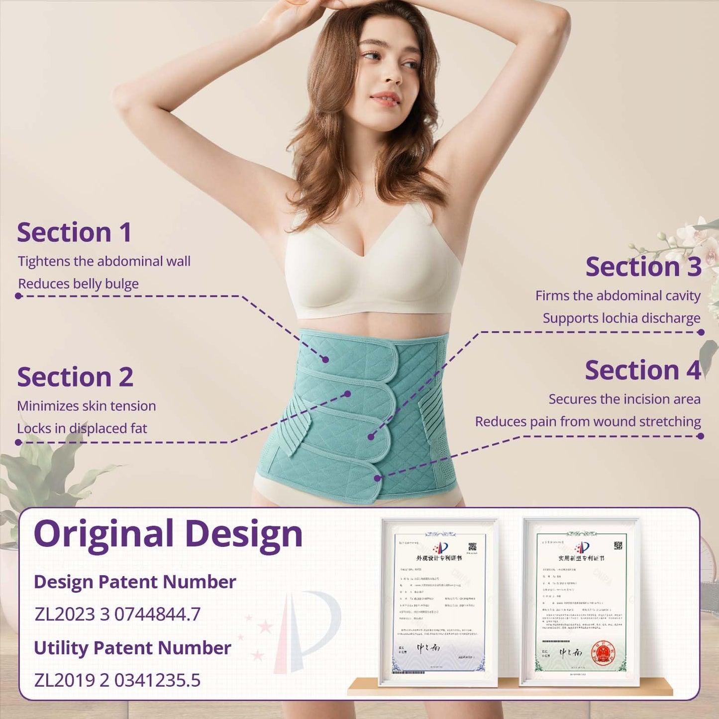 Postpartum Belly Band Wrap – C-Section Recovery Must Haves, Adjustable Tummy Control Binder with Pelvic Belt, Comfortable Support for Natural & Cesarean Sections, Shapewear, Elegant Quilted Design