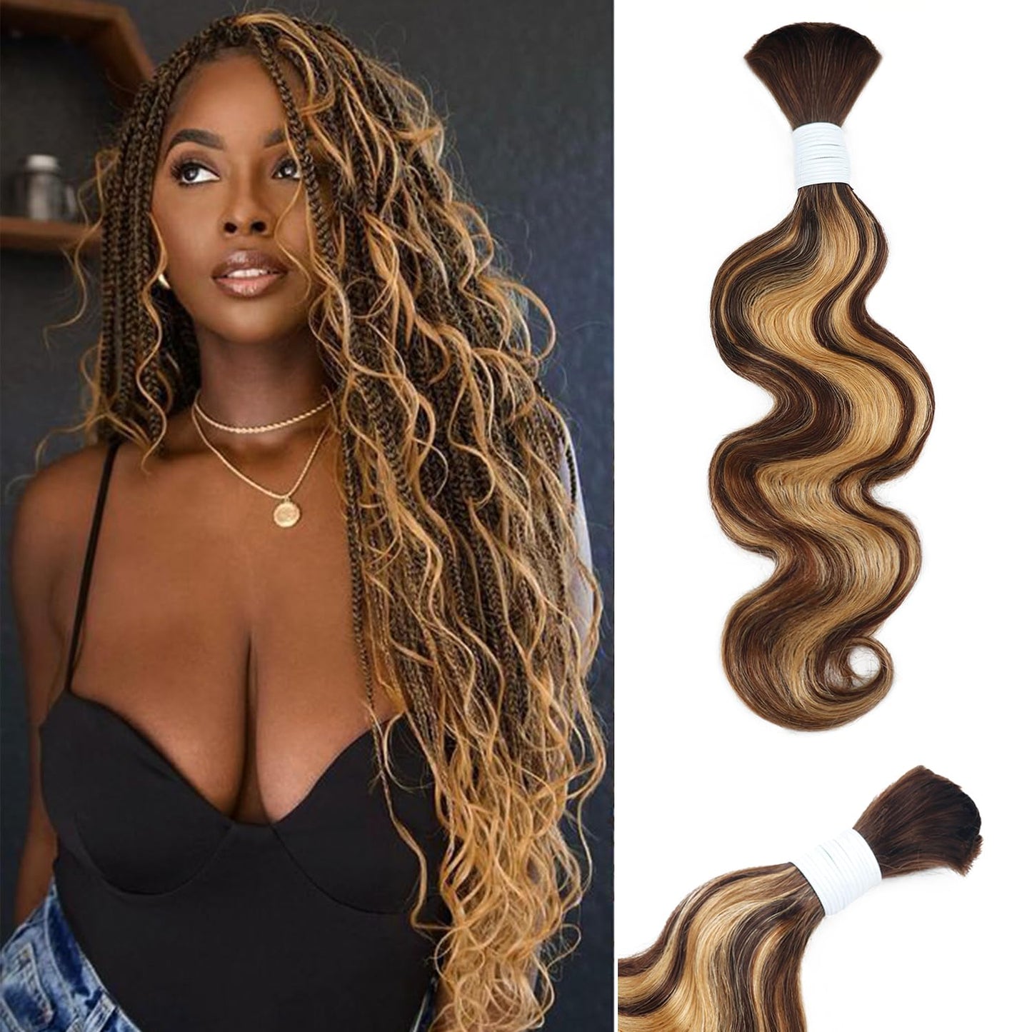 Body Wave Curly 4/27 Human Braiding Hair - 100g One Bundle for Boho Braids | 18 Inch