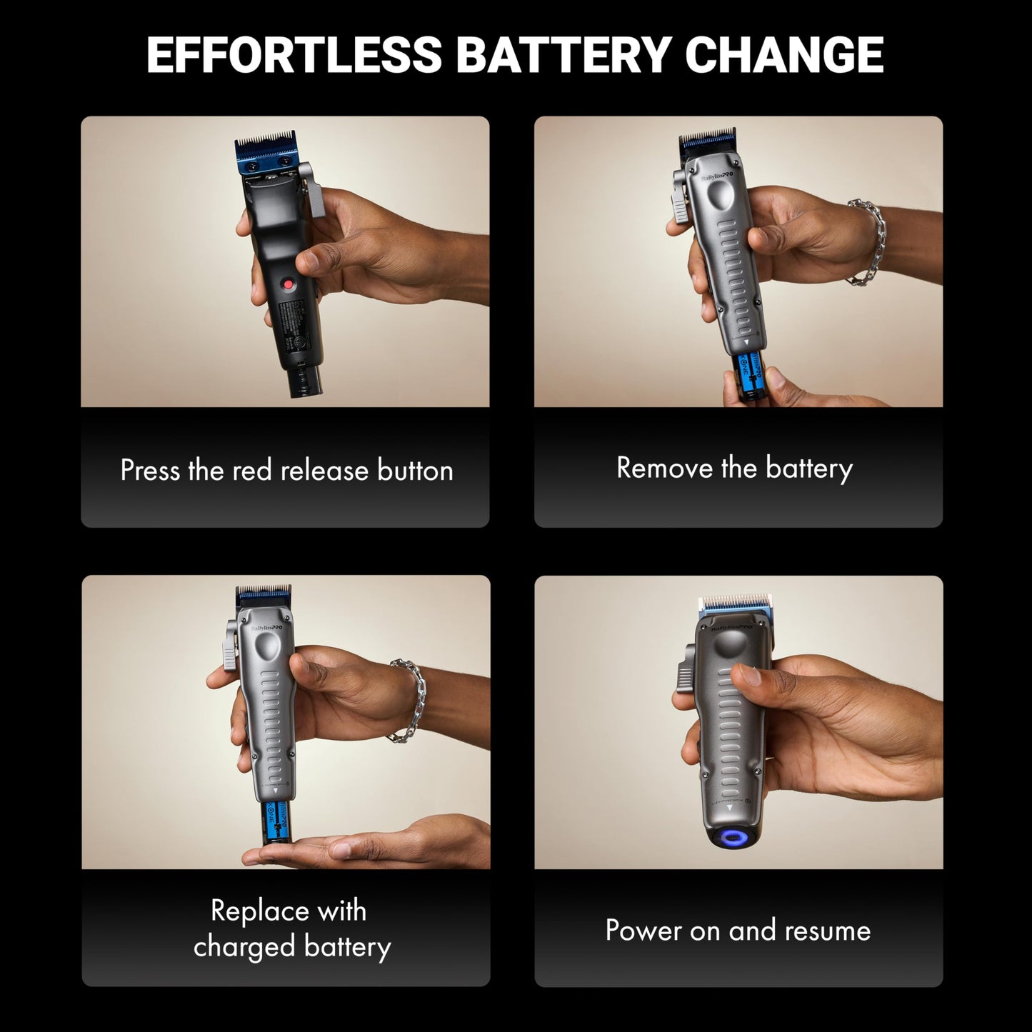 BaBylissPRO FXONE LO-PROFX Professional Cordless Hair Clippers for Men with Interchangeable Battery, Up to 2.5-Hour Runtime Electric Clipper for Men