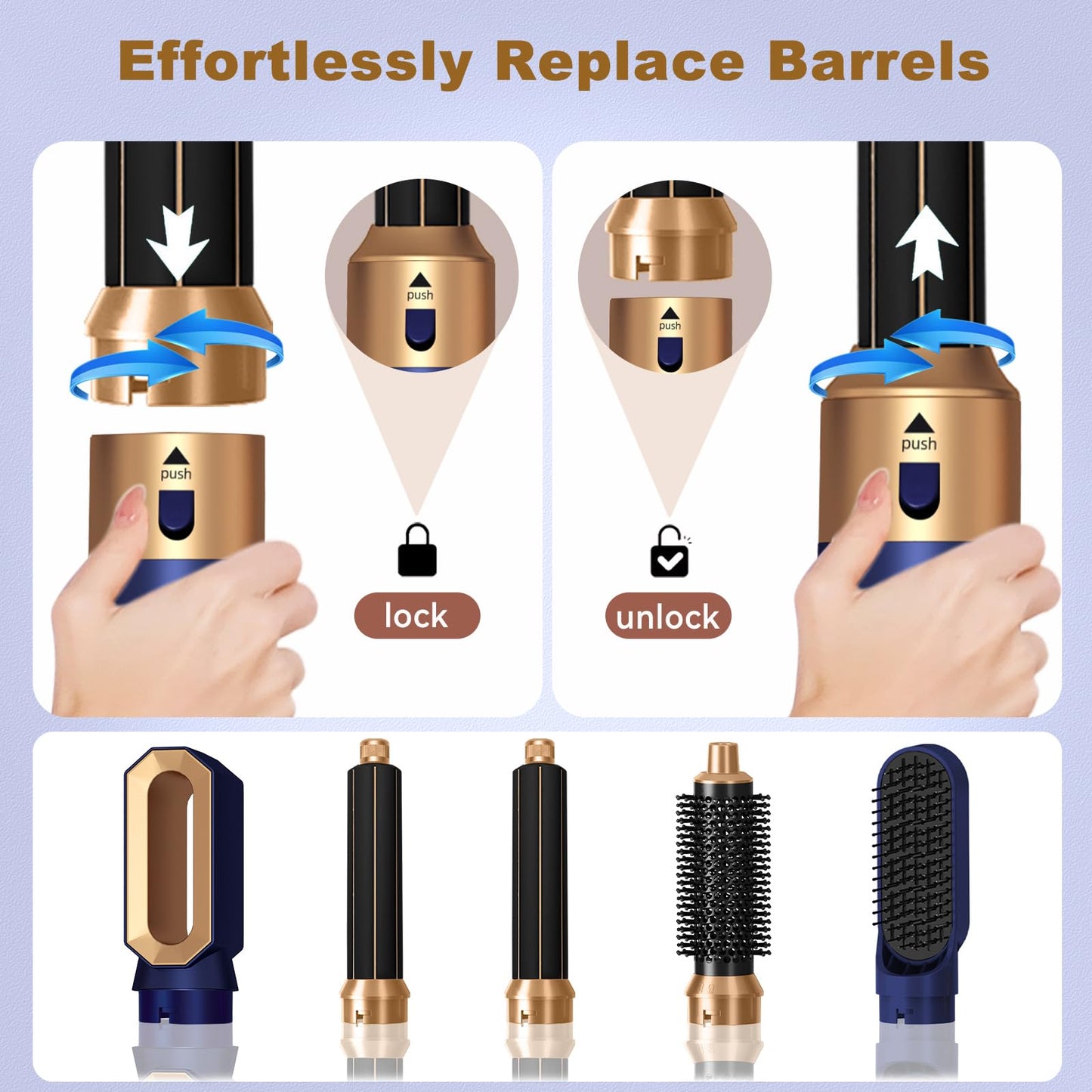 Hair Dryer Brush 5 in 1, Negative Ion Blow Dryer Brush Set - 110,000 RPM High- Speed Hot Air Brush Air Styler Curling Wrap Air Curler, Curling Iron Hair Styling Tool for Straight Curl Drying Smoothing
