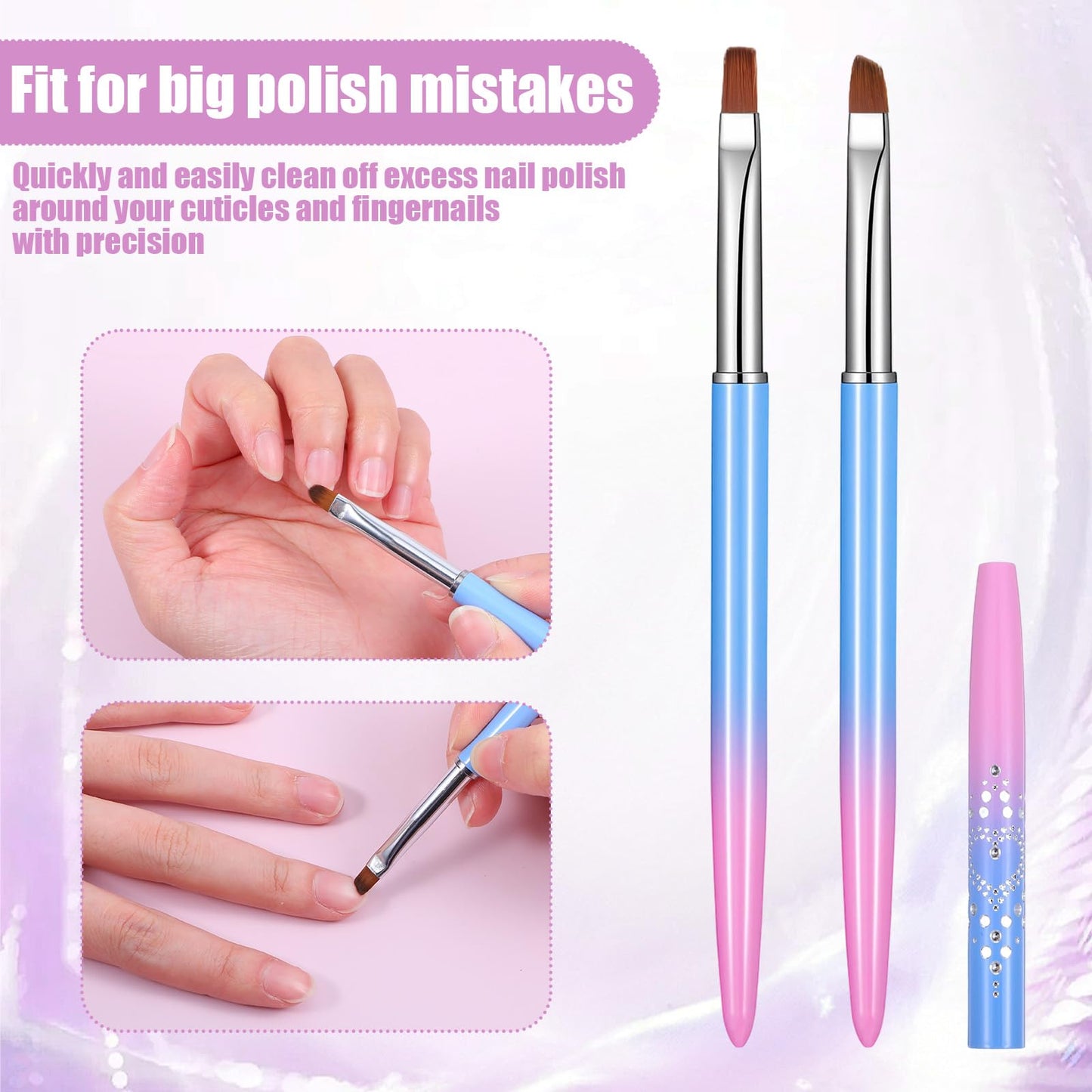 HJZHII 7Pcs Nail Art Clean Up Brushes, Flat/Oval/Fine Angled Gel Nail Brushes For Nail Art Design Painting DIY and Polish Mistake Cleaning