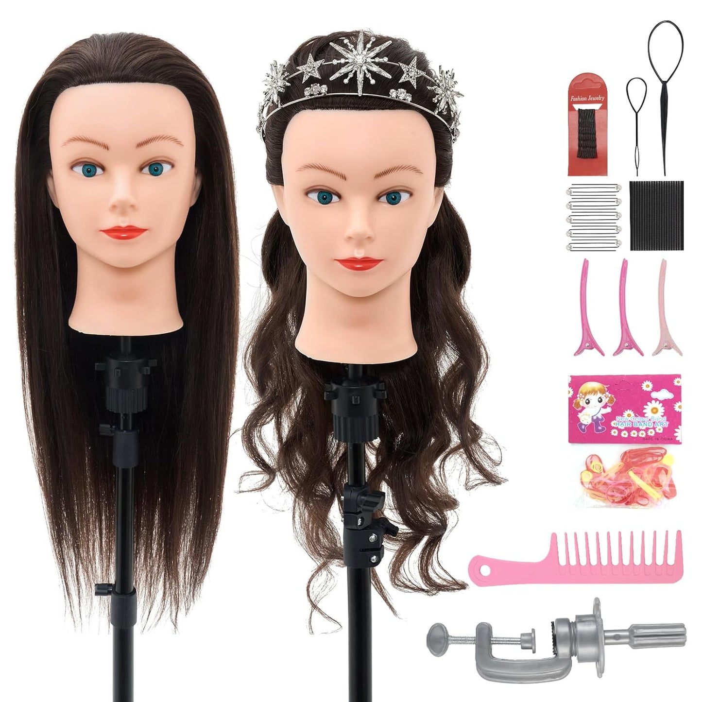 28-Inch Real Hair Mannequin Head - Cosmetology Styling Tool for Braiding, Curling & Cutting | Blonde