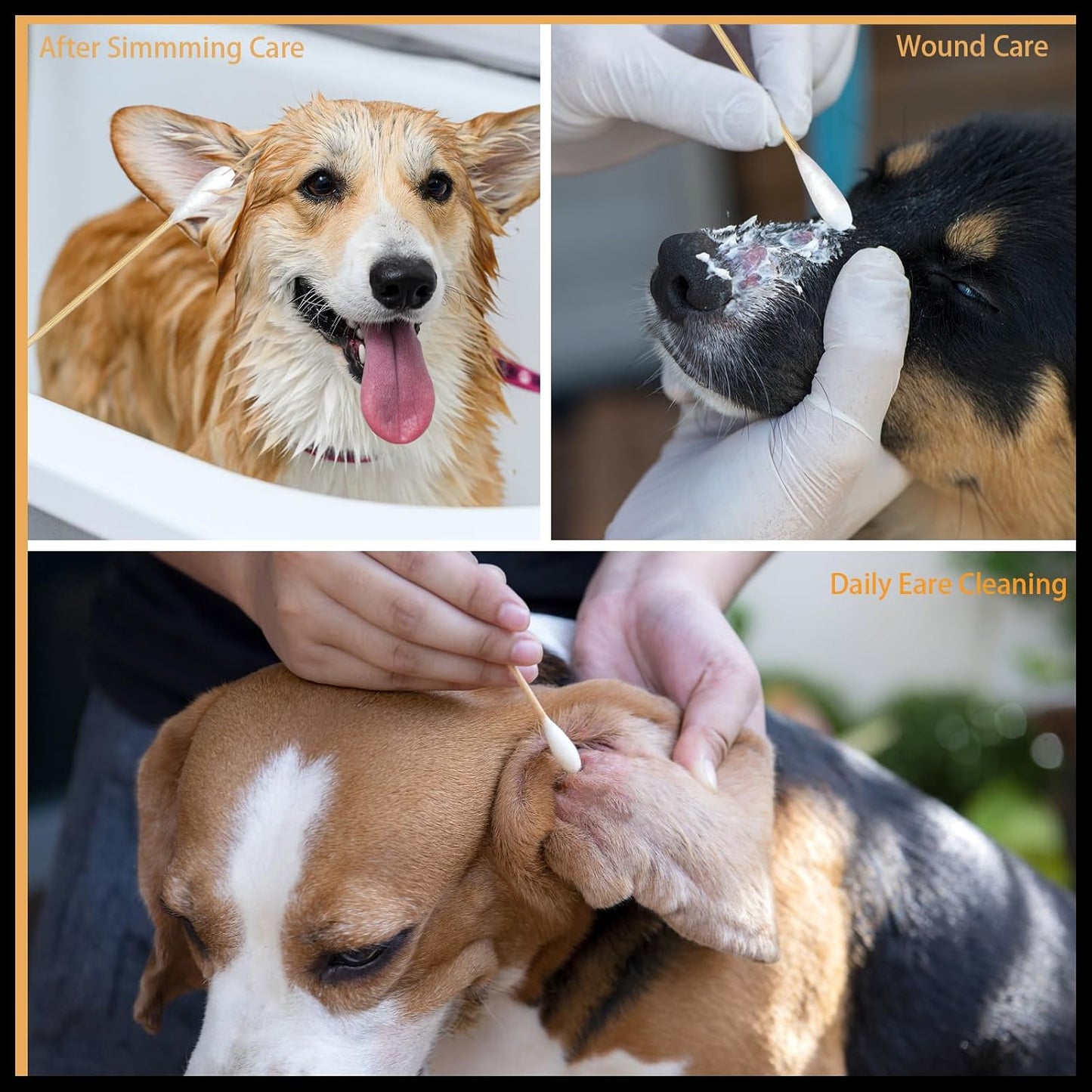Cotton Swabs for Pet Cleaning - 6 Inch Bamboo Handle | 100 Pcs for Dogs & Cats