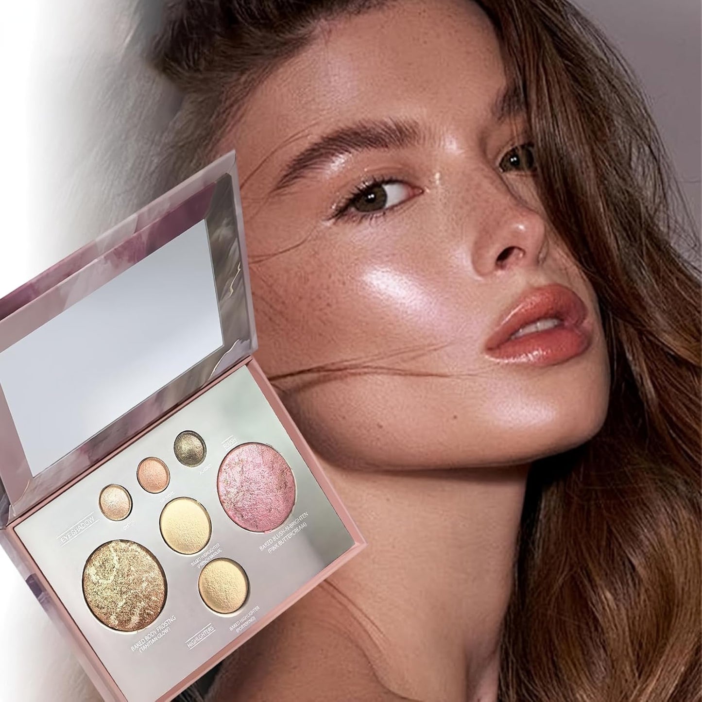 All-in-One Makeup Palette - 7 Color Baked Face Palette with Bronzer, Blush, Highlighters & Eyeshadows | Shimmer Travel Kit with Mirror