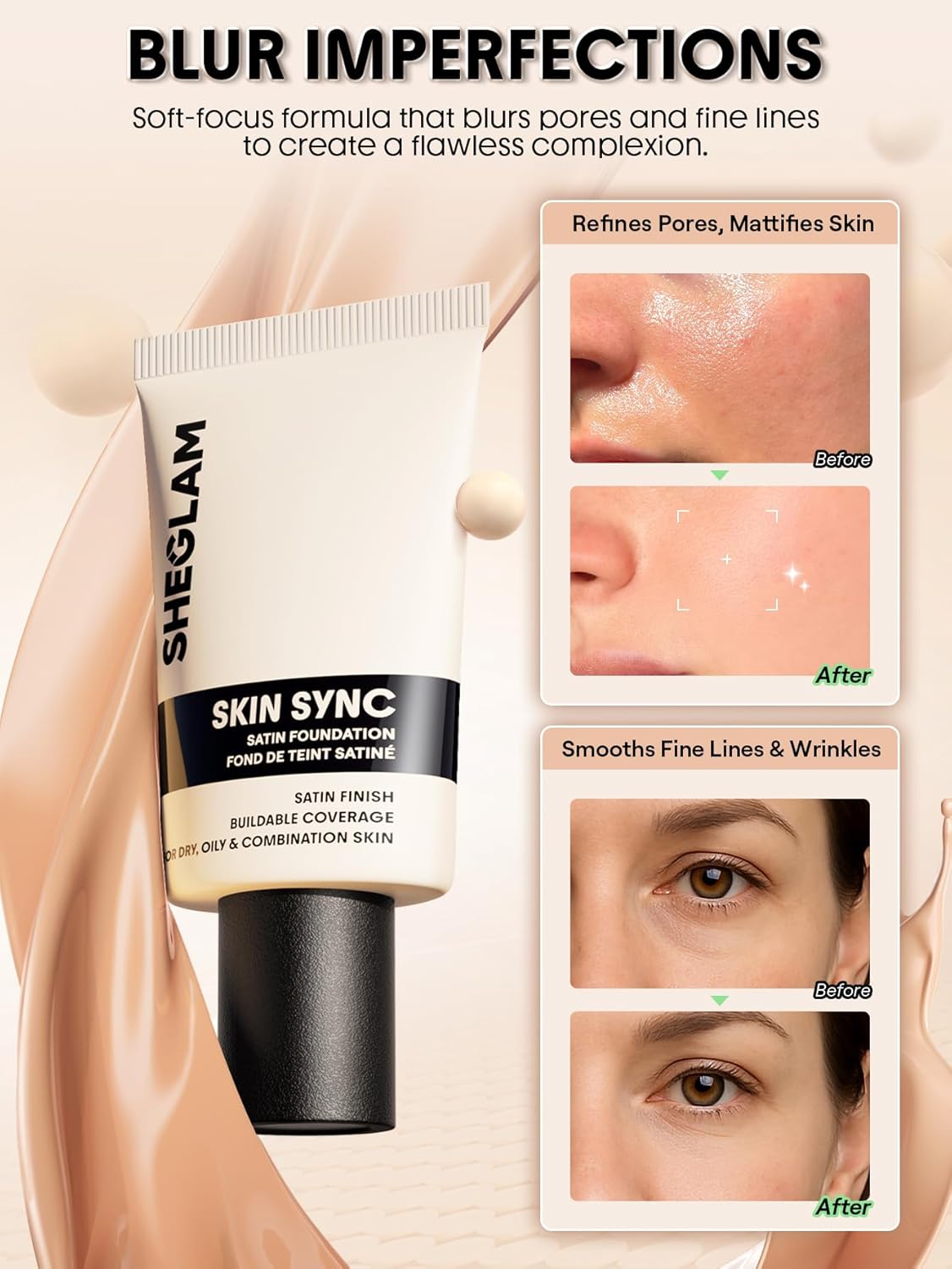 Satin Foundation - Skin Sync Formula for Flawless Finish | Buttercream Shade