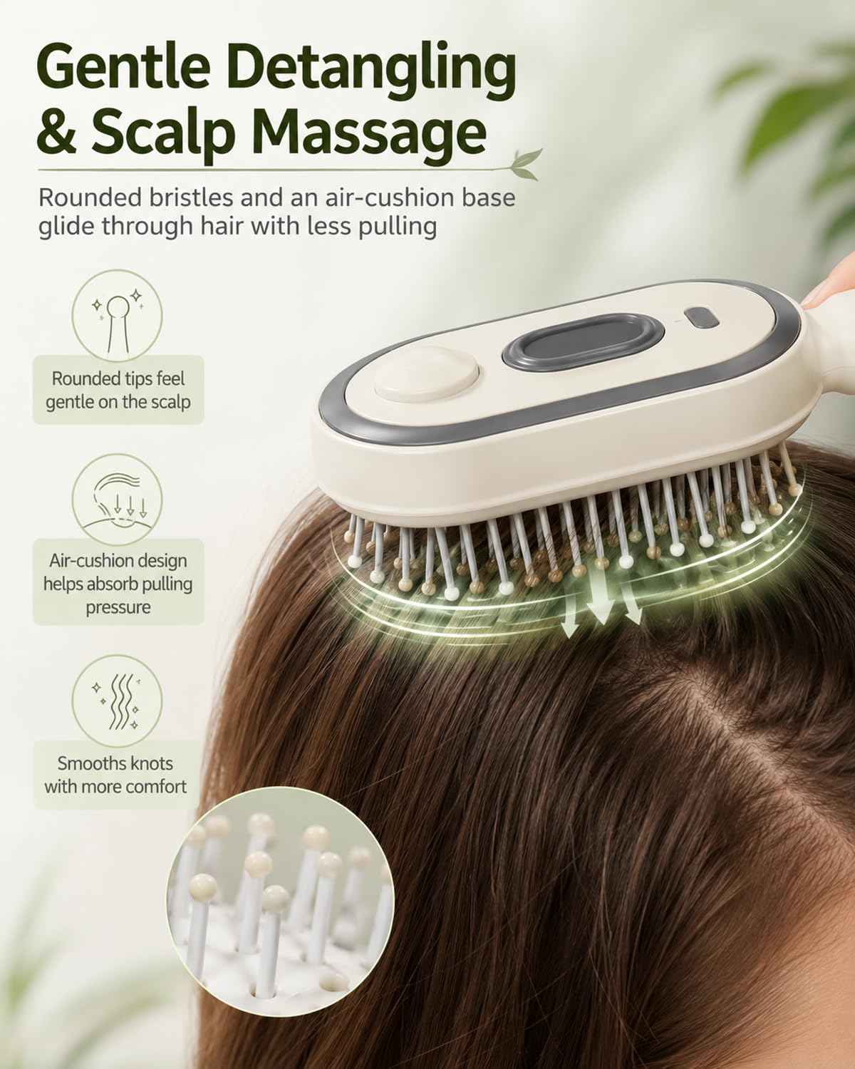 Electric Spray Air Cushion Massage Comb, Rechargeable Mist Hair Brush, Self-Cleaning Anti-Tangle Detangling Brush, Anti-Static Scalp Massager Styling Comb for Dry Frizzy Hair (Pink)