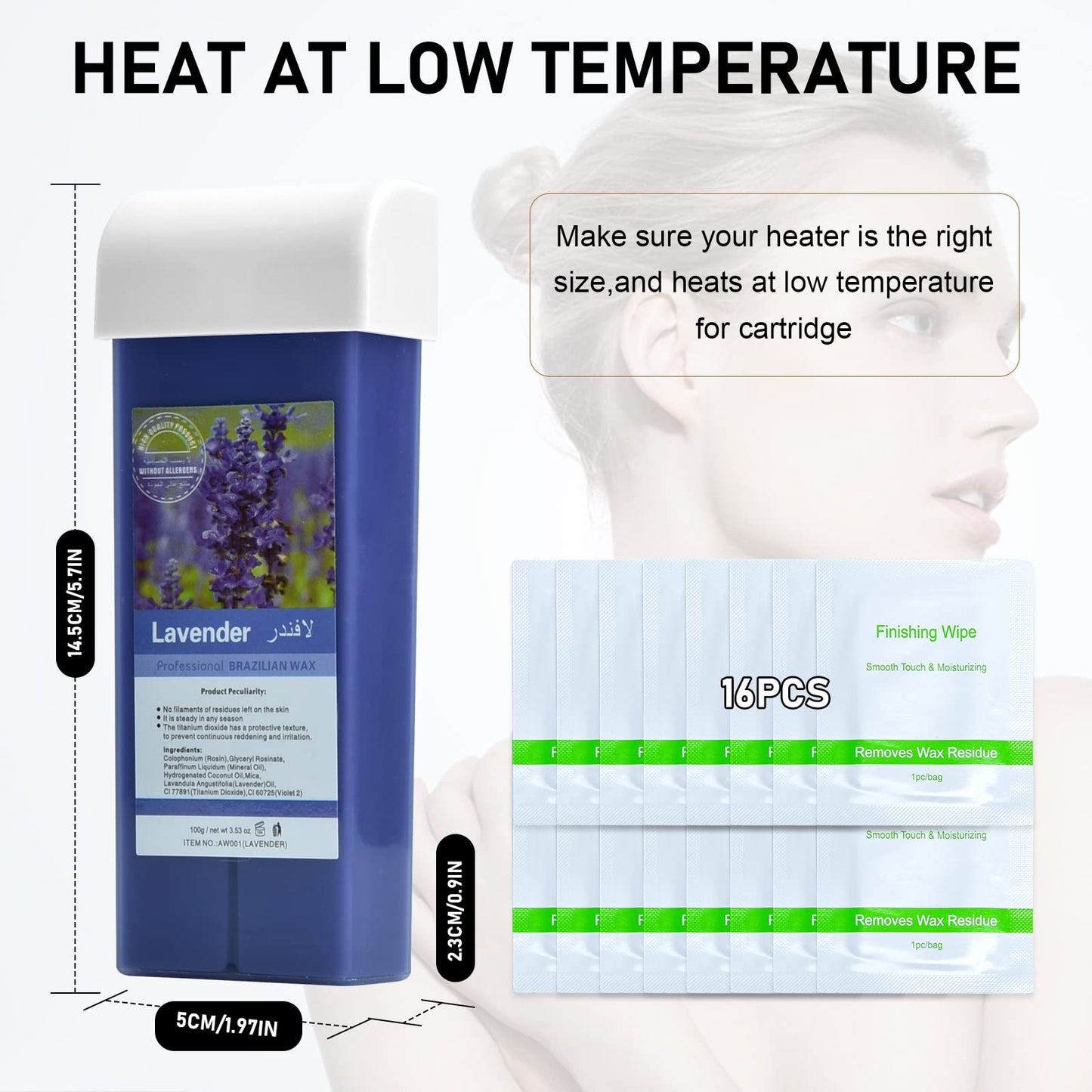 Roll on Wax Warmer Kit for Sensitive Skin - Roller Waxing Kit for Women & Men (Lavender)