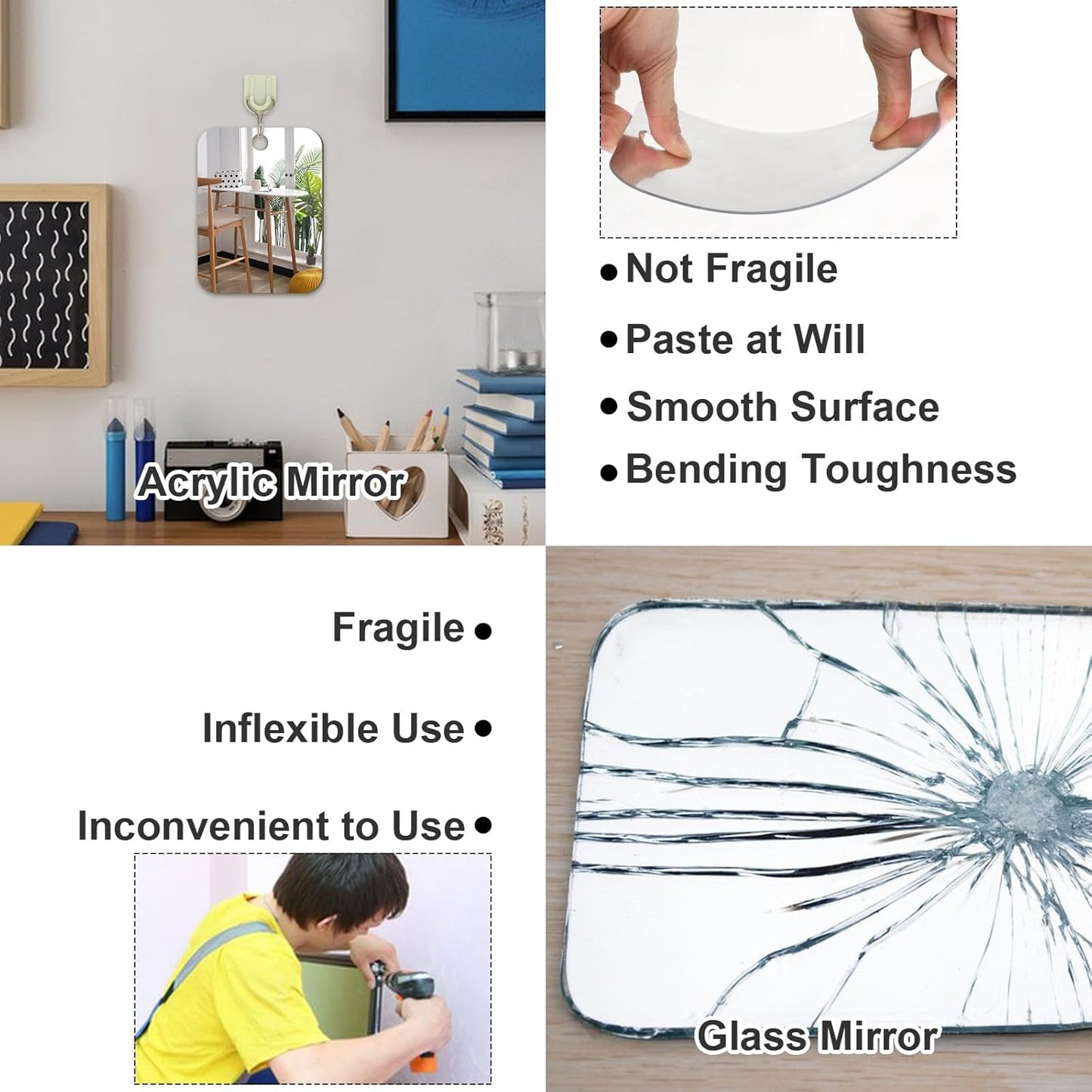 Medium Fogless Shaving Mirror - 2 Pack Shatterproof Wall & Handheld Design | 6x8 Inch for Travel & Camping