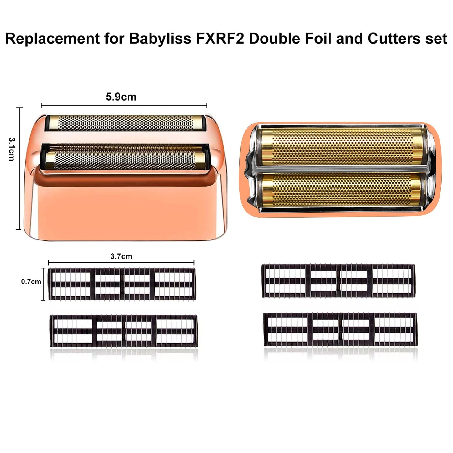 Rose Gold Replacement blades Foil and Cutters Compatible with BaBylissPRO Barberology FXFS2 Shaver foil Replacement Heads(1 pack ）
