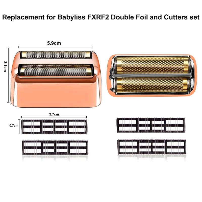 3 pack Professional Replacement Foil and Cutters for BaBylissPRO Barberology Double Foil Shaver, Compatible with BaBylissPRO Barberology FXFS2 Shaver，GoldRose Gold