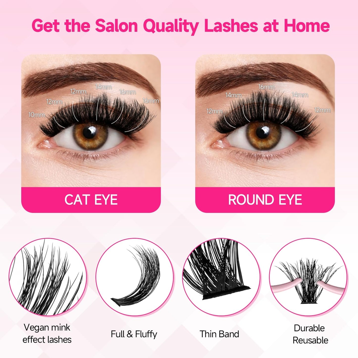 Fluffy Lash Clusters - Salon-Quality 100D Mega Eyelash Extensions | D Curl 10-18mm, Reusable, Beginner-Friendly