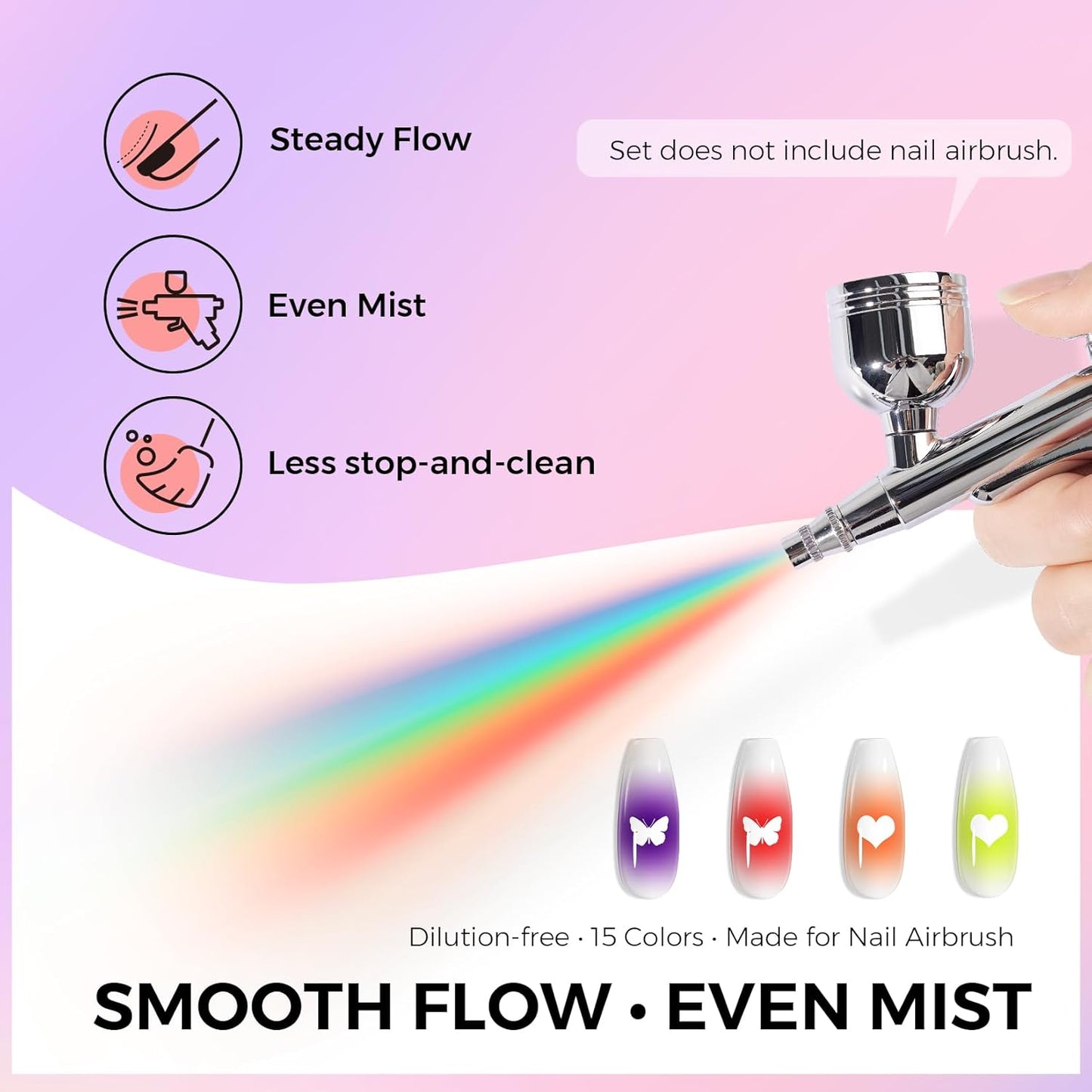Airbrush Gel Nail Polish Kit - 15 Vibrant Colors | No Clogging, Smooth Spray, High Pigment for Ombre & French Nail Art
