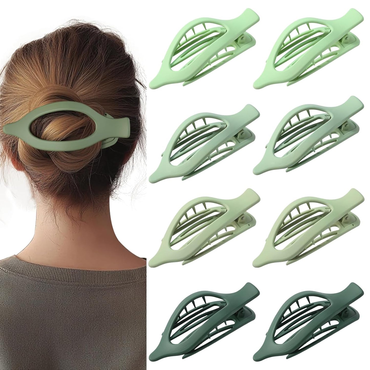 Flat Hair Clips for Women - Matte No Crease Large Claw Clips | Strong Hold Barrettes for Thick & Thin Hair - 8 Pack