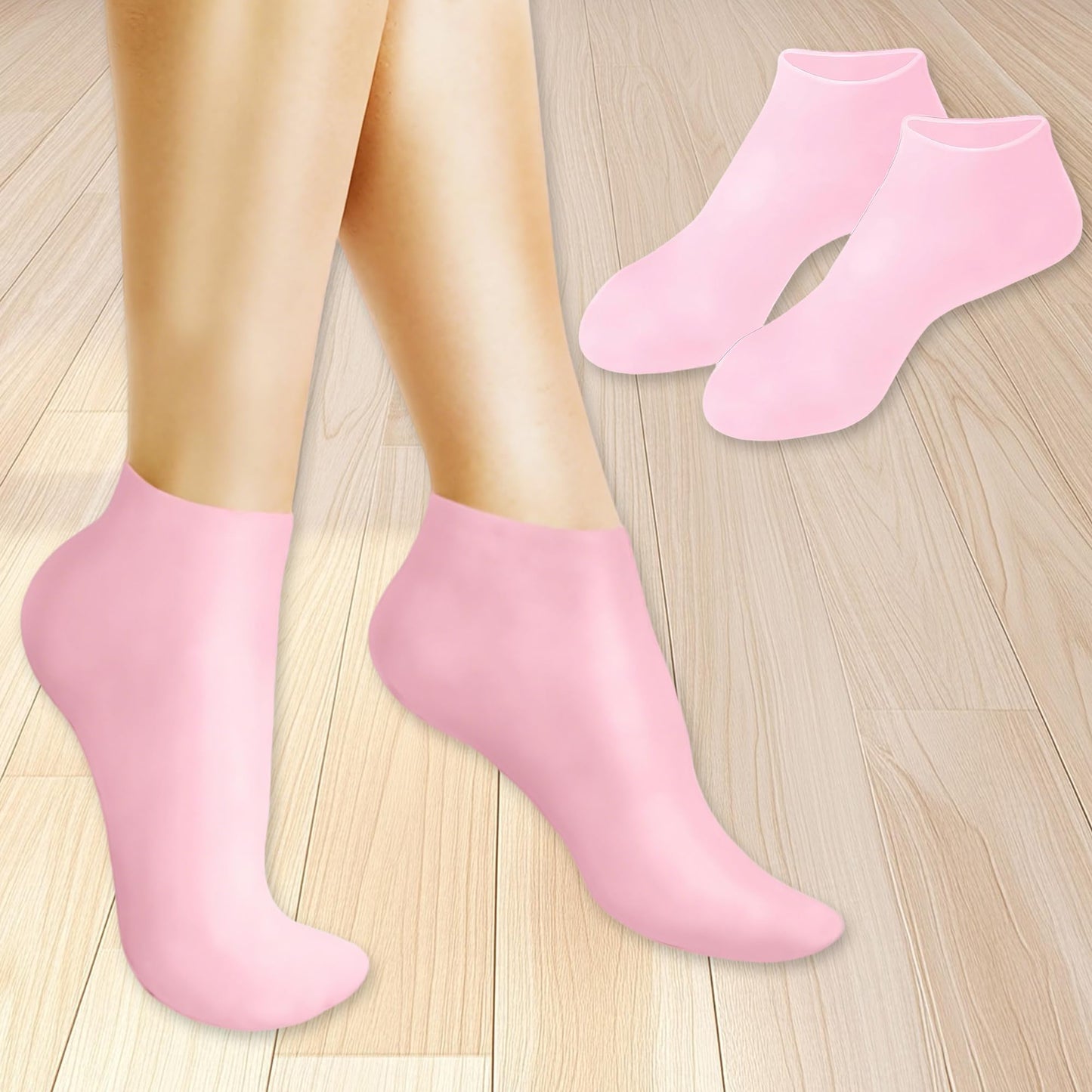 2 Pairs Pink Silicone Socks for Dry Cracked Feet Womens Moisturizing Foot Socks Fits Up to Size 10
