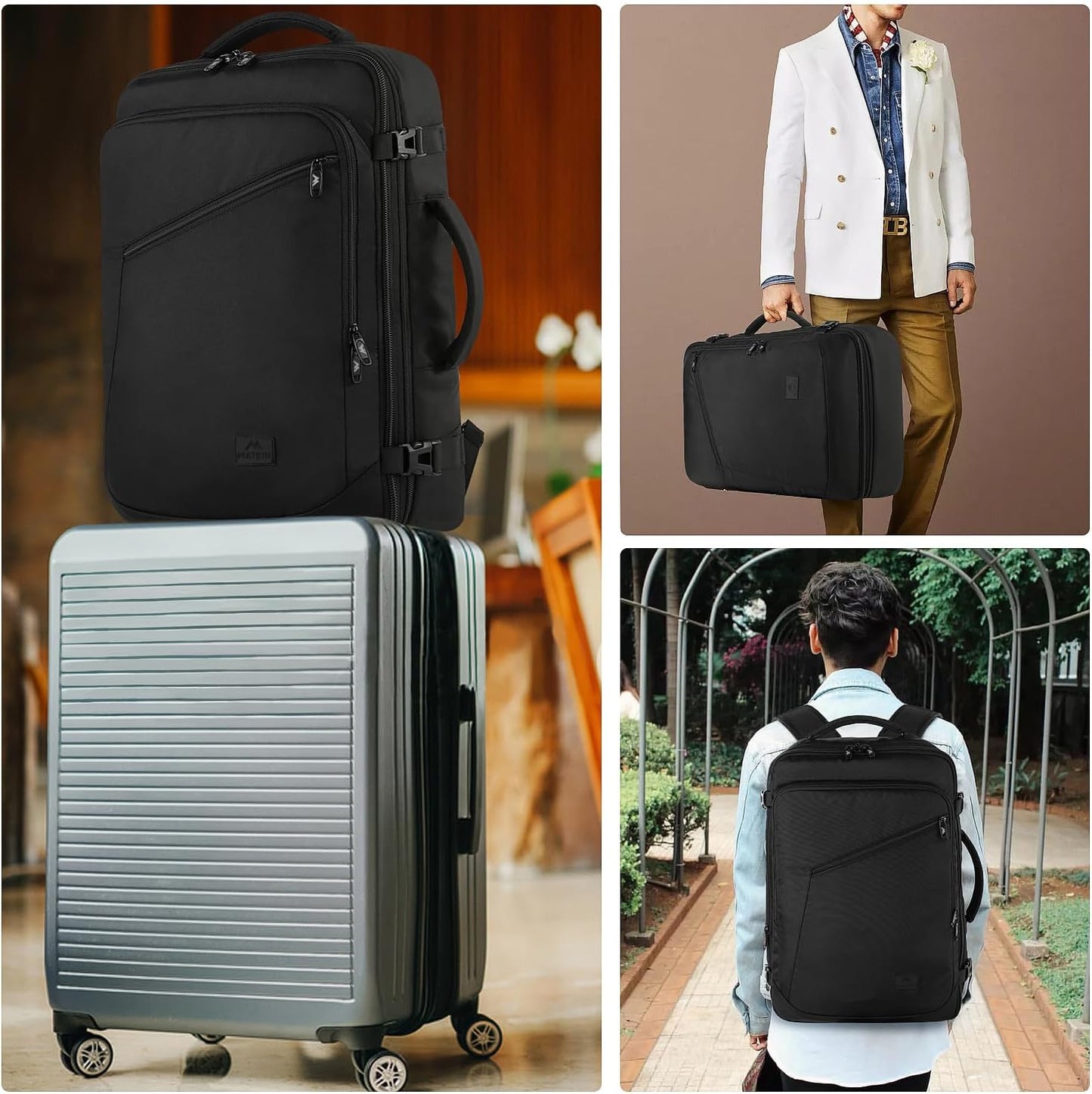 MATEIN Extra Large Carry-On Backpack - Expandable Airplane Approved Travel Bag for Men & Women | Water-Resistant 40L, Black
