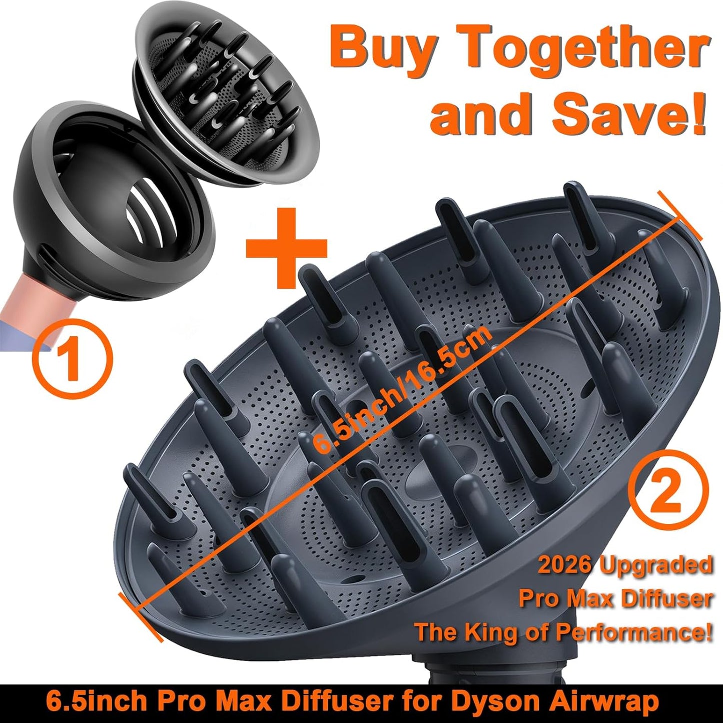 Wave Curl Diffuser Attachment for Dyson Airwrap - Extra-Large Design for Thick/Curly Hair | Heat-Safe Dome & Diffuse Modes
