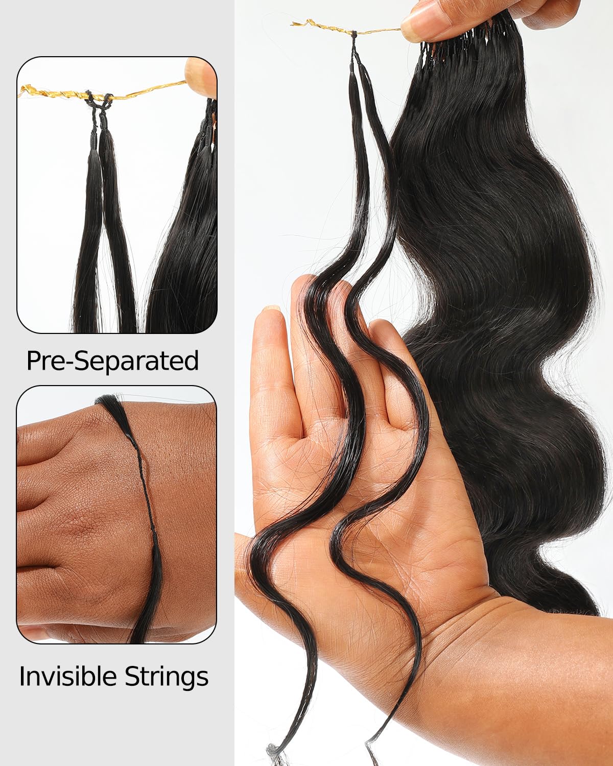 BEEOS Body Wave Miracle Knots Crochet Hair 160g, Pre-Separated Knotless Feather Crochet Human Hair for Black Women, Reusable 22 Inch Natural Black