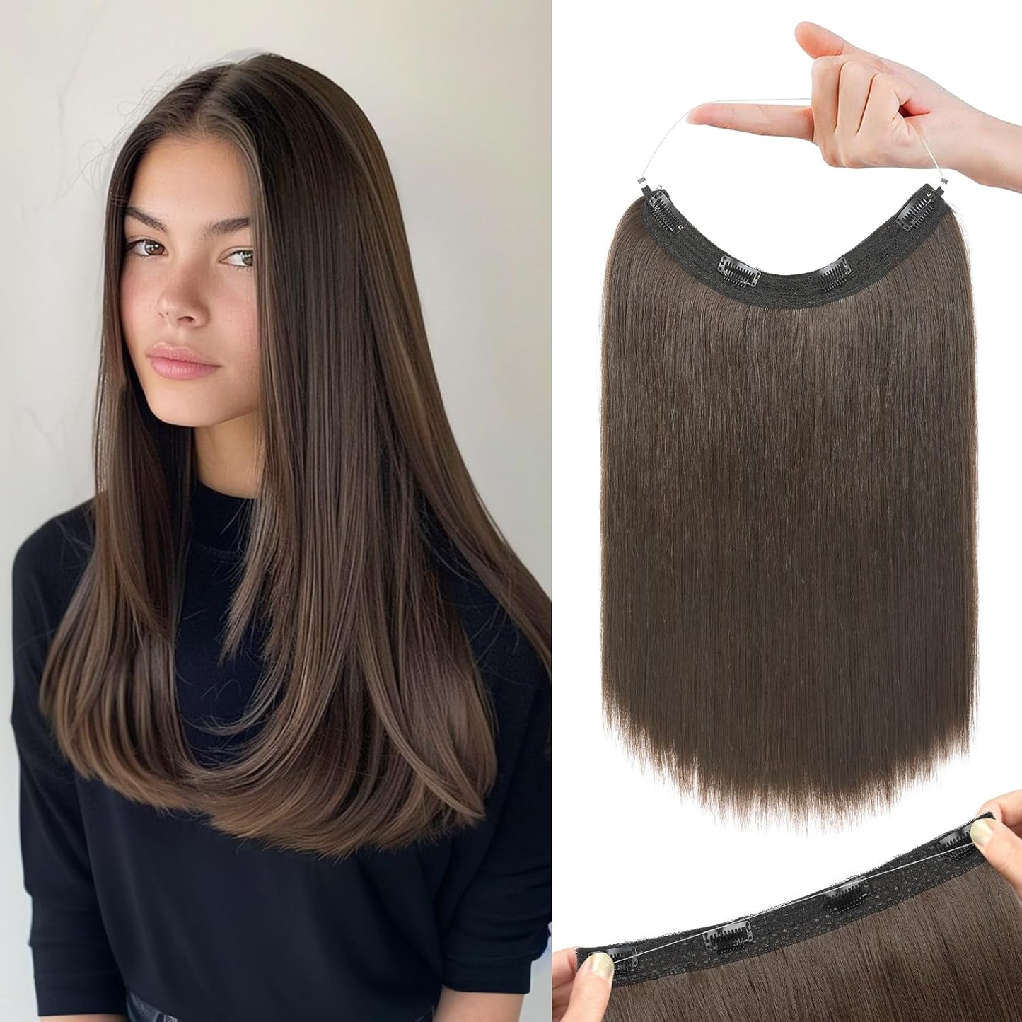 REECHO Invisible Wire Hair Extensions - Thinner Lace Weft, 12-Inch Short Straight Clips | Light Blonde